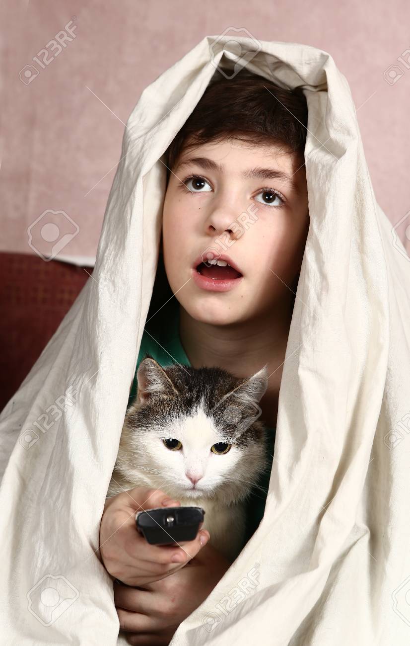 猫とホラー映画を見て毛布の下のリモコン プレティーンのハンサムな男の子 の写真素材 画像素材 Image 猫とホラー映画を見て毛布の下のリモコン プレティーンのハンサムな男の子 の写真素材 画像素材 Image