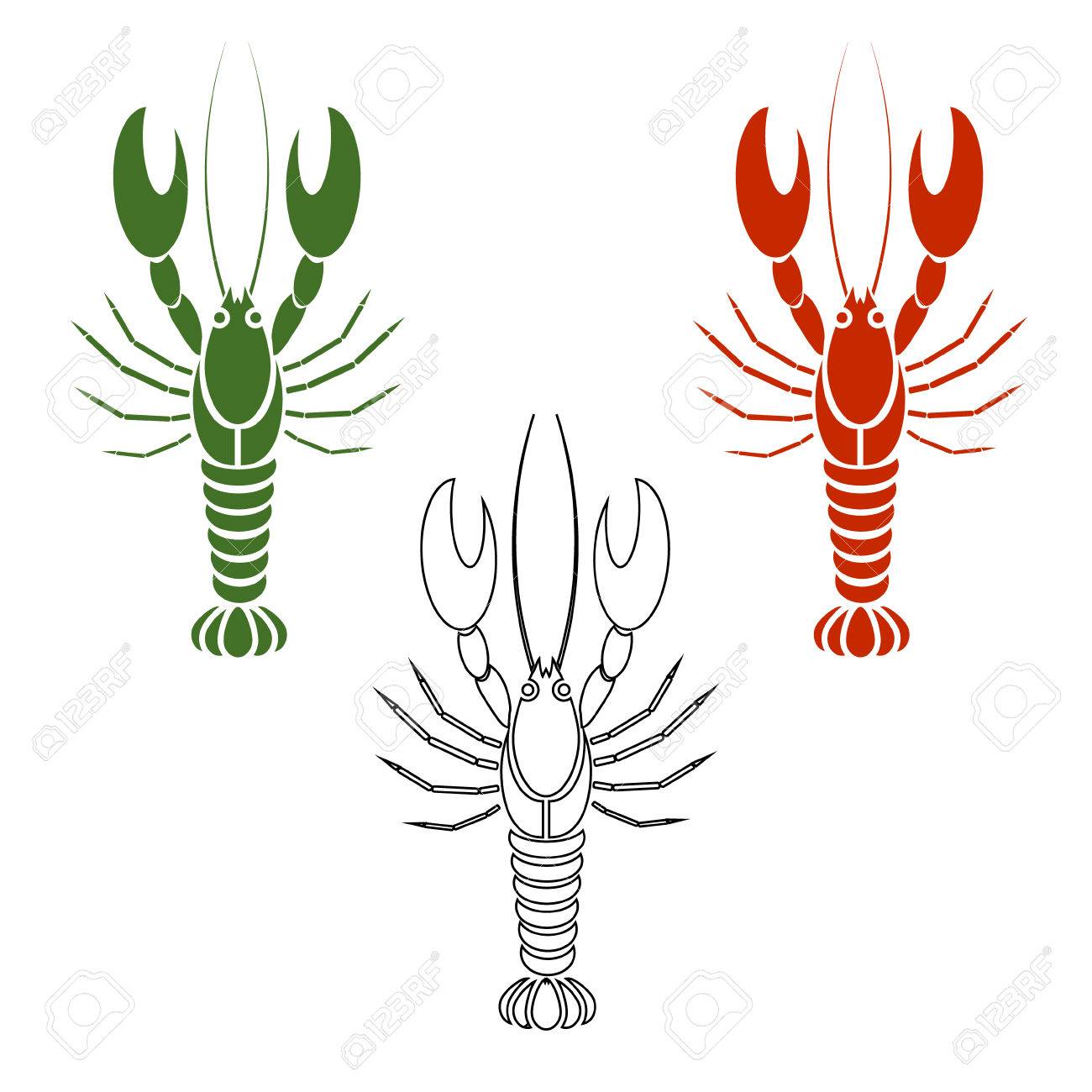 ざりがに類や白 赤またはオレンジ色 緑の色でロブスターのベクトルを設定します 塗り絵 シンプルなフラット デザイン のイラスト素材 ベクタ Image