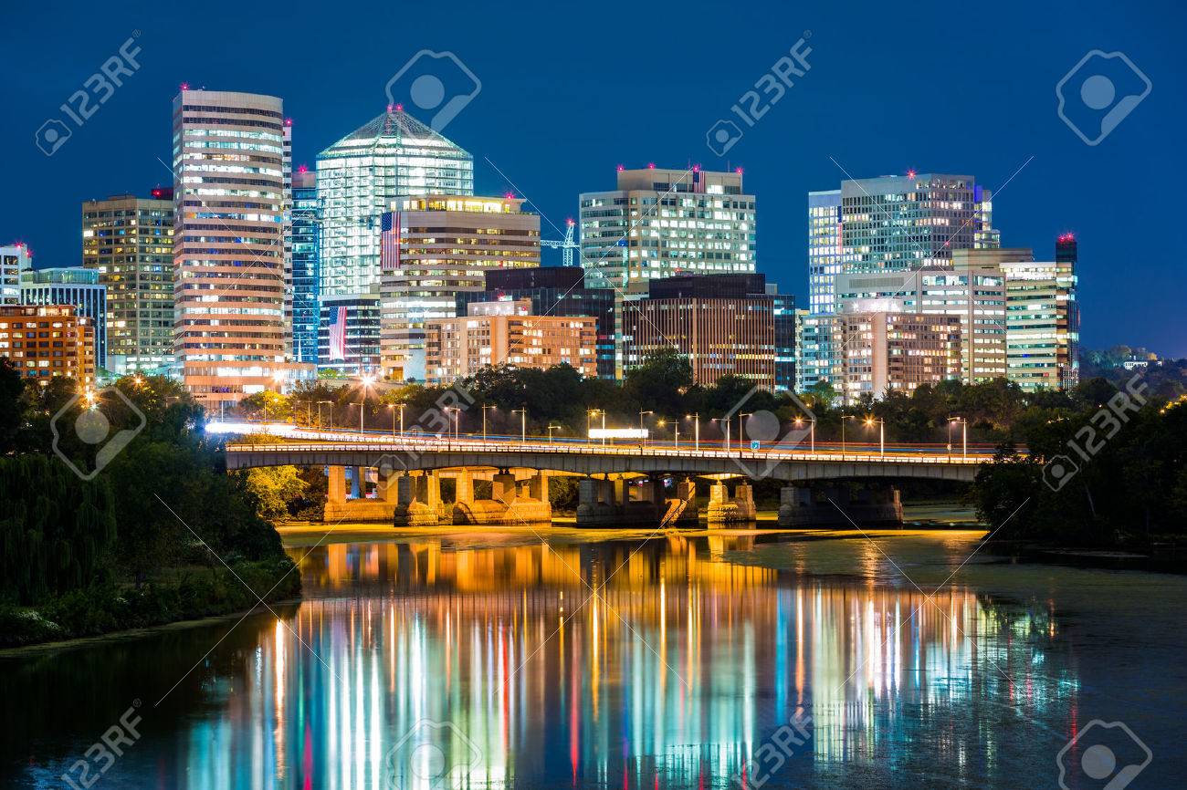 Rosslyn district skyline connected to Washington DC through Theodore Roosevelt memorial bridge. - 45202174 Rosslyn district skyline connected to Washington DC through Theodore Roosevelt memorial bridge. - 45202174