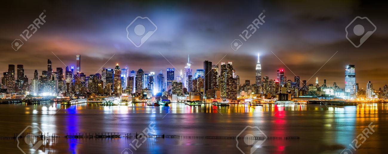 New York City Panorama on a cloudy night as viewed from New Jersey across the Hudson River - 46494451 New York City Panorama on a cloudy night as viewed from New Jersey across the Hudson River - 46494451