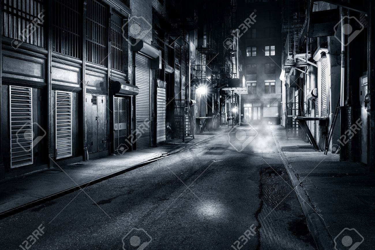 Moody monochrome view of Cortlandt Alley by night, in Chinatown, New York City - 59199113 Moody monochrome view of Cortlandt Alley by night, in Chinatown, New York City - 59199113