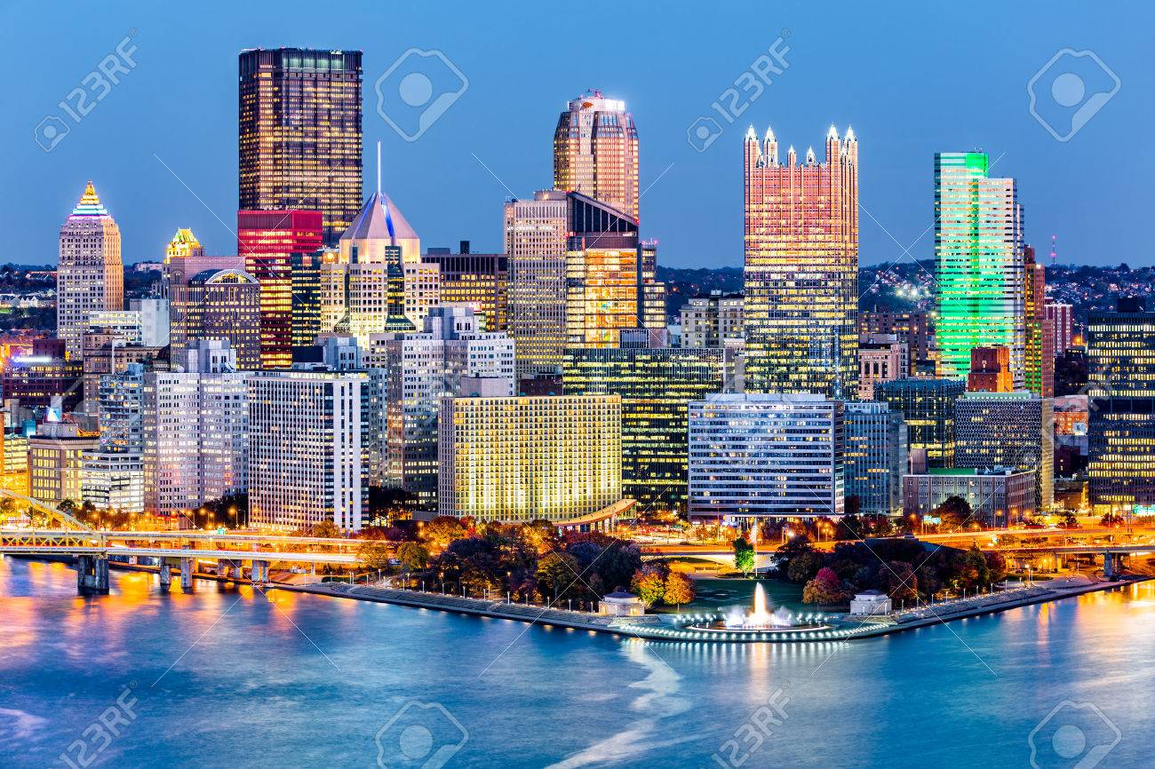 Pittsburgh, Pennsylvania downtown skyline at dusk. Located at the confluence of the Allegheny, Monongahela and Ohio rivers, Pittsburgh is also known as "Steel City", for its more than 300 steel-related businesses - 66946235 Pittsburgh, Pennsylvania downtown skyline at dusk. Located at the confluence of the Allegheny, Monongahela and Ohio rivers, Pittsburgh is also known as "Steel City", for its more than 300 steel-related businesses - 66946235