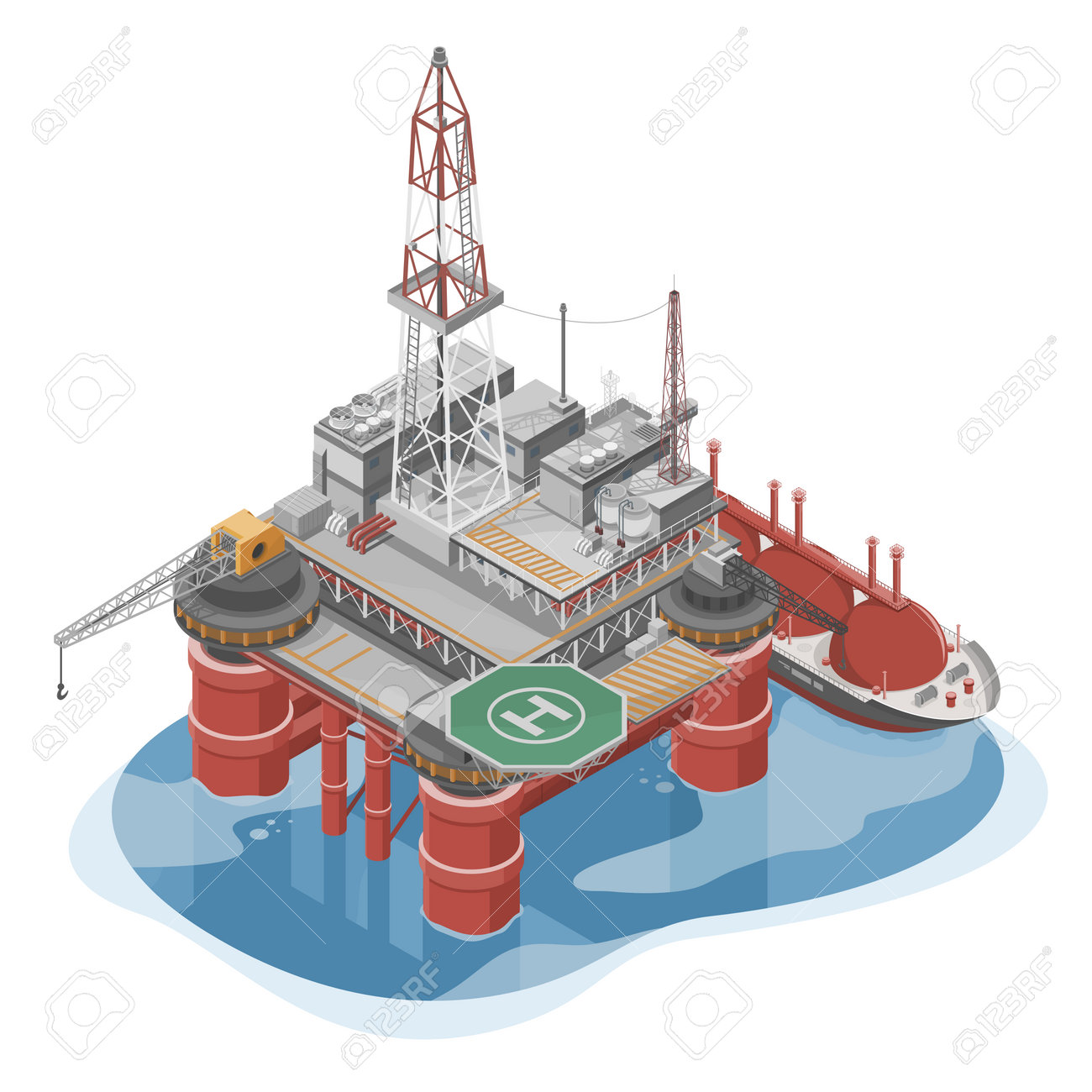 Offshore Oil And Gas Rig Drilling Facility And Ship Cartoon Illustration  Infographic Of Oil Industry In Ocean Red Color Isolated Top View Vector  Royalty Free SVG, Cliparts, Vectors, and Stock Illustration. Image, image size:1300x1300