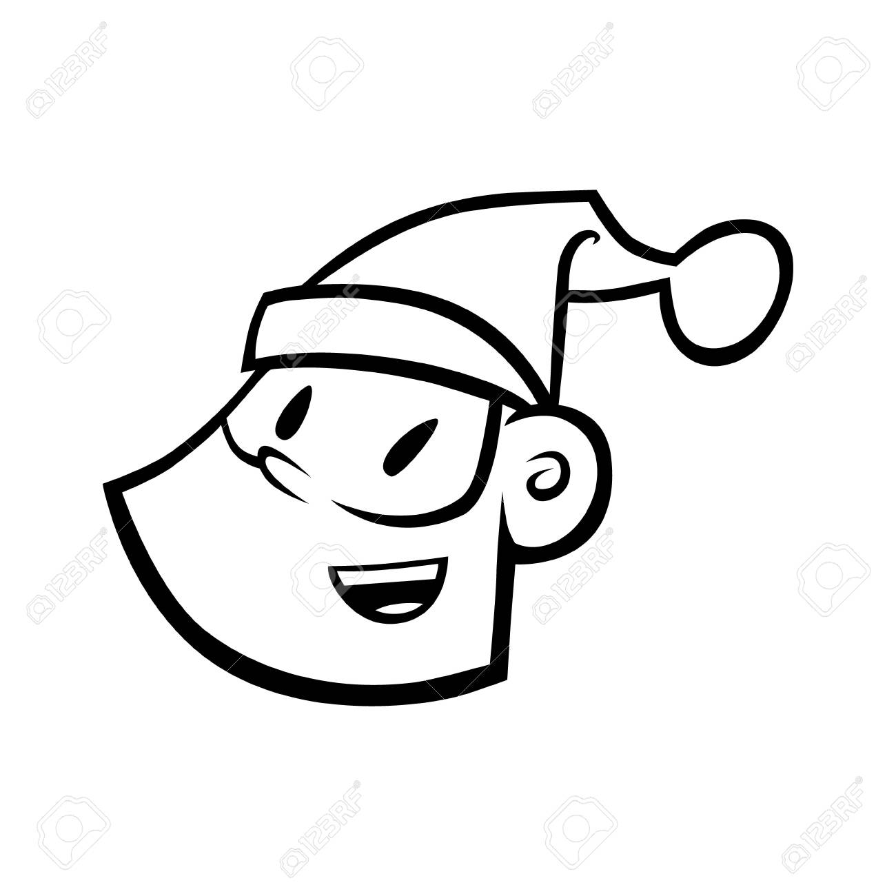 Cartoon Santa Claus Head Outline On White Background