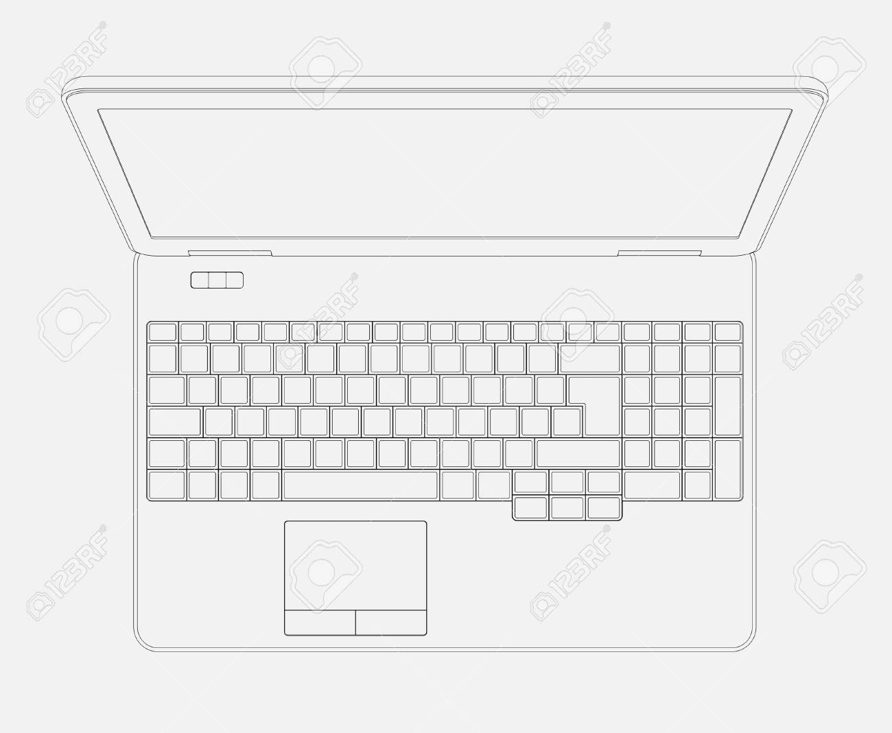 Line Cad Drawing Of Laptop Computer From Above With Perspective Stock Photo Picture And Royalty Free Image Image