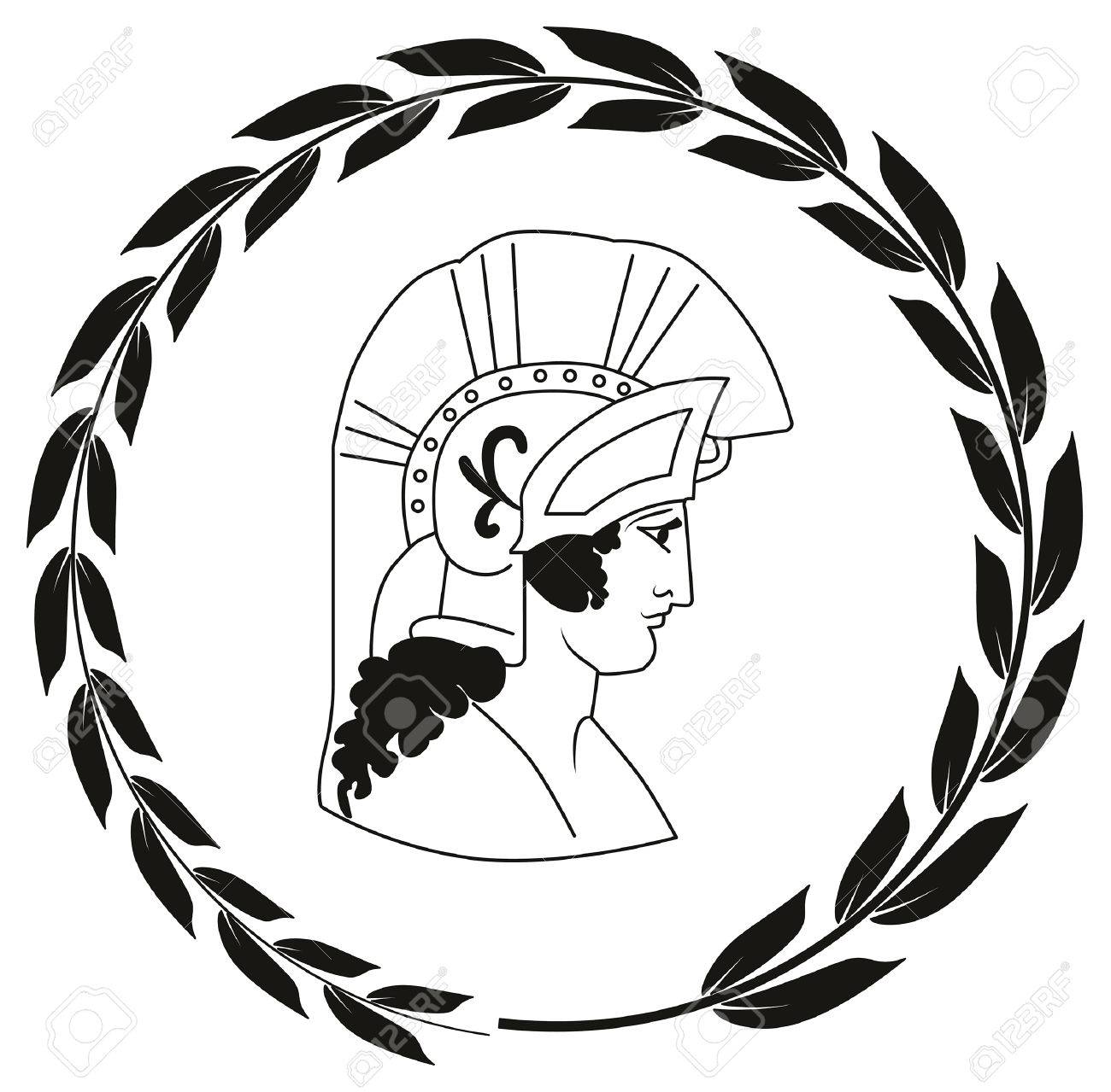 hand drawn decorative with head of the ancient greek warrior royalty