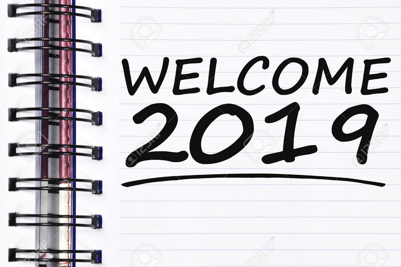 welcome 2019 words on spring note book stock photo picture and 2019 in words