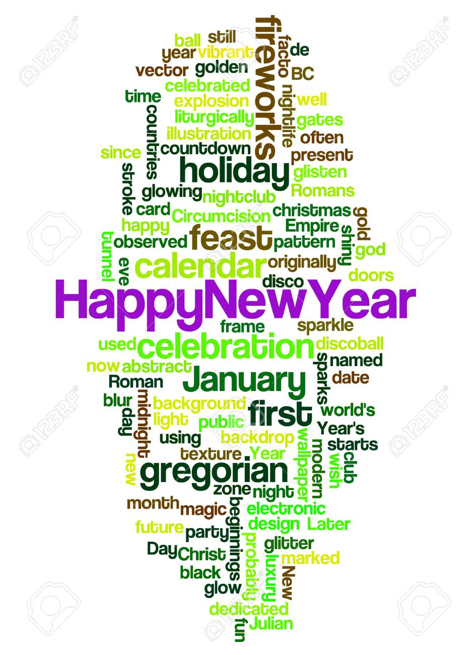 word cloud of happy new year and its related words new years words