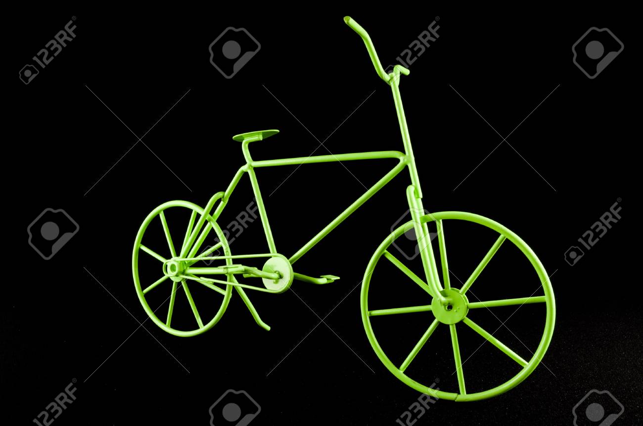 old style vintage handmade green ancient bicycle stock photo