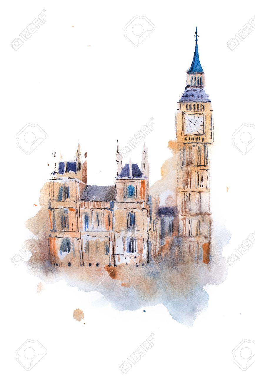 watercolor drawing westminster palace in london aquarelle painting