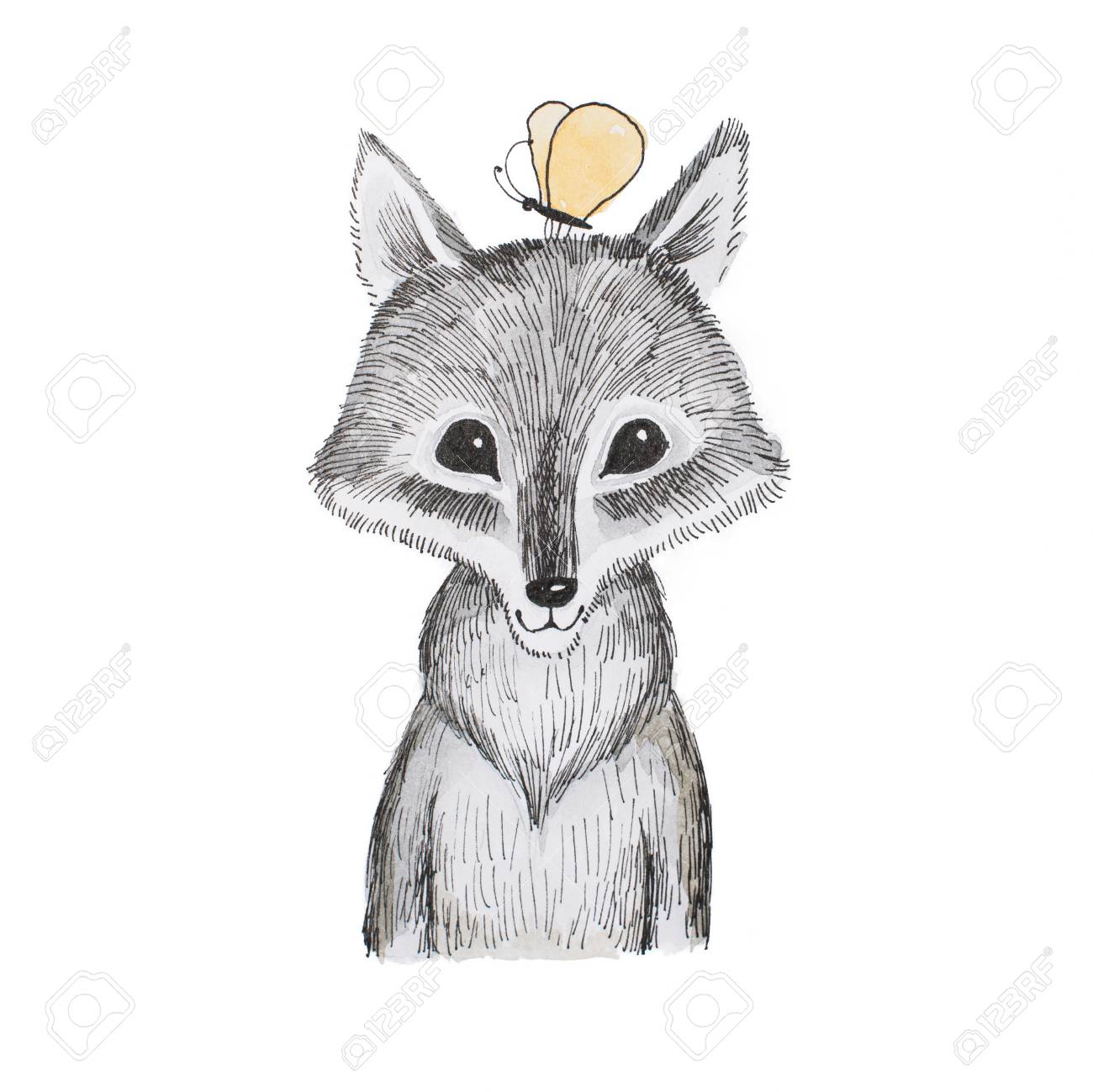 Illustration Of Cartoon Animal Portrait Of Cute Little Wolf