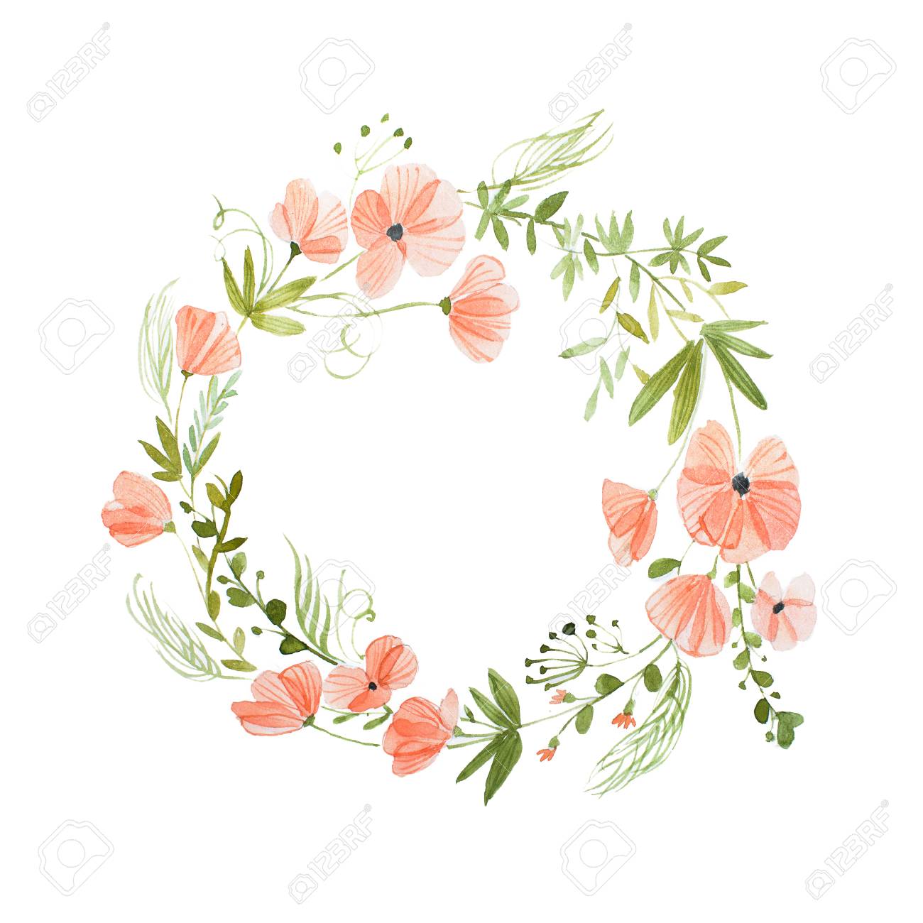 Aquarelle Painting Of Floral Wreath Made Of Wild Flowers Isolated On White Background Stock Photo Picture And Royalty Free Image Image