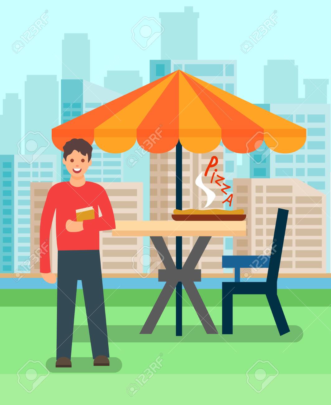 restaurant outside seating on Man Having Lunch In Pizzeria Vector Illustration Outdoor Food Royalty Free Cliparts Vectors And Stock Illustration Image 123347665