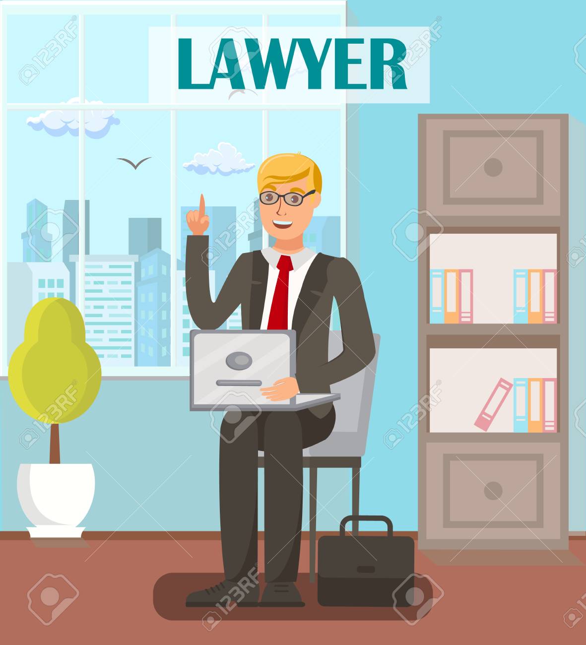 Lawyer, Legal Advisor Flat Vector Banner Template. Cartoon Male