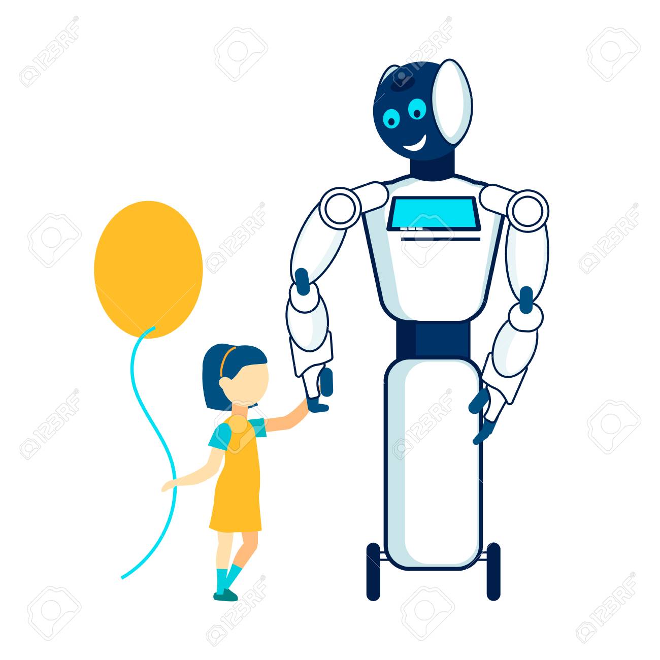 robotic friend for kid flat vector illustration robot babysitter kid babysitter