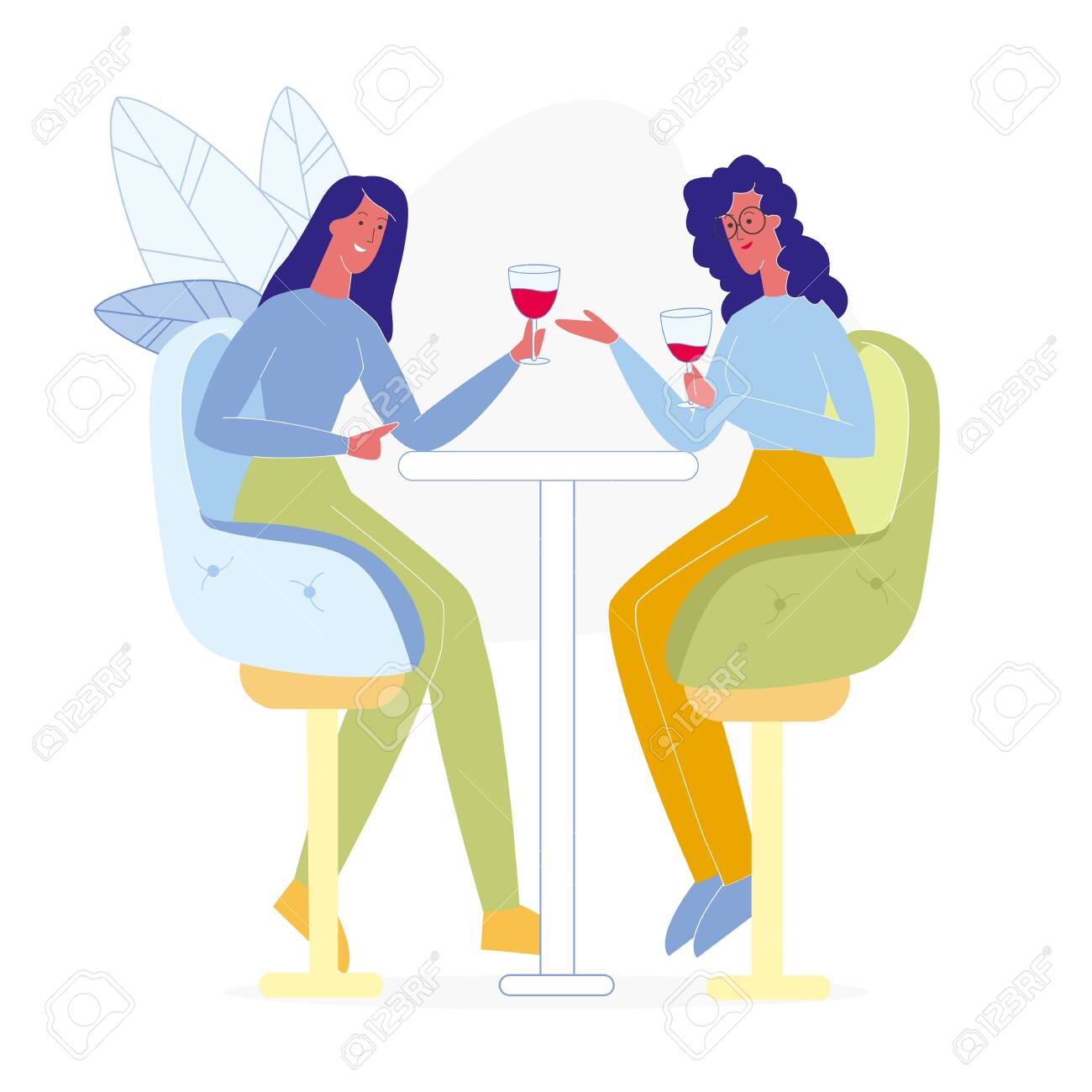 Girlfriends Drinking In Bar Flat Illustration. Two Best Friends Sitting In  Restaurant, Holding Red Wine Glasses. Cartoon Vector Female Characters  Chatting, Enjoying Alcoholic Beverages Royalty Free SVG, Cliparts, Vectors,  and Stock Illustration., image size:1300x1300
