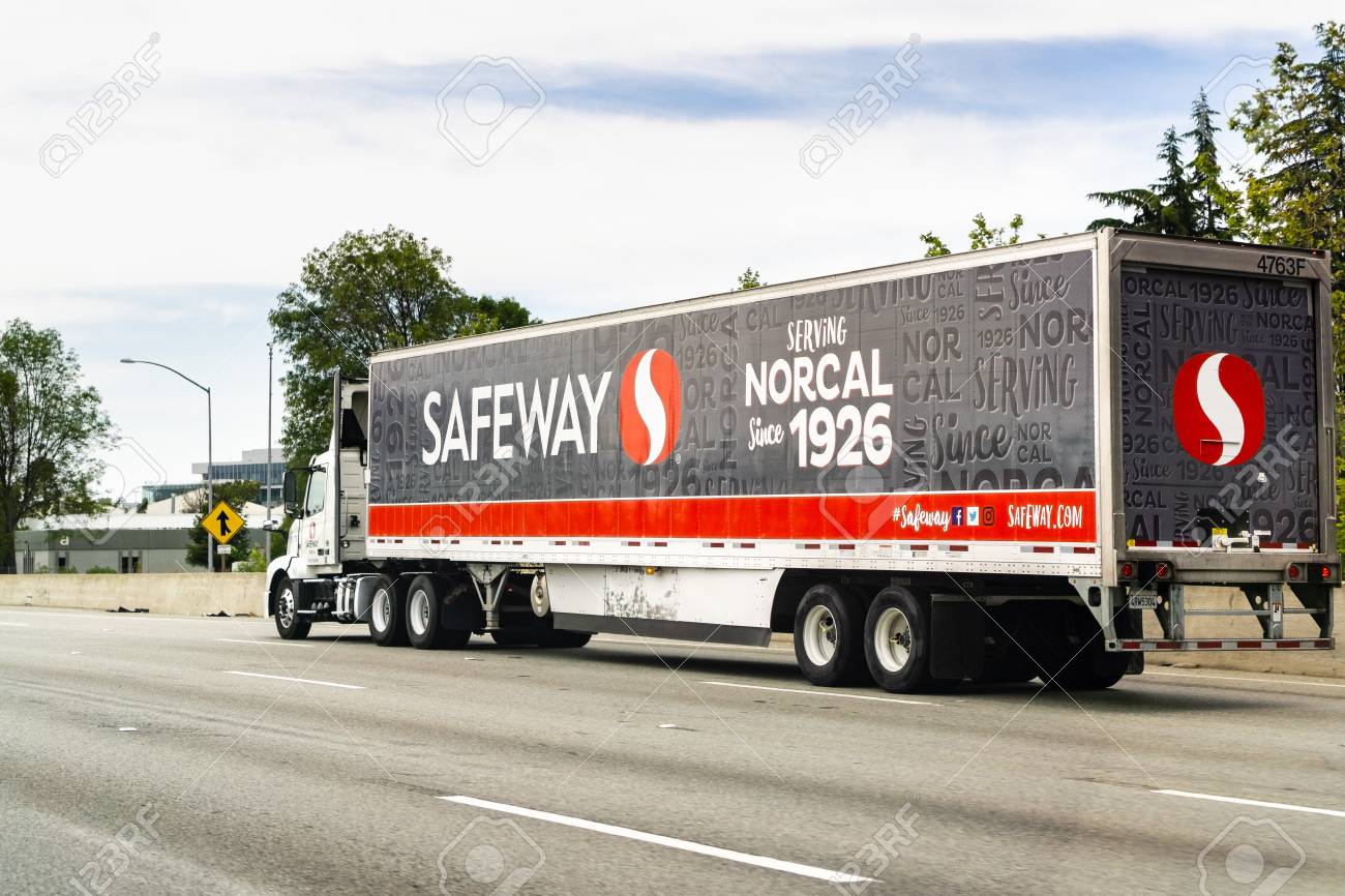 May 2 2019 Redwood City Ca Usa Safeway Truck Driving On