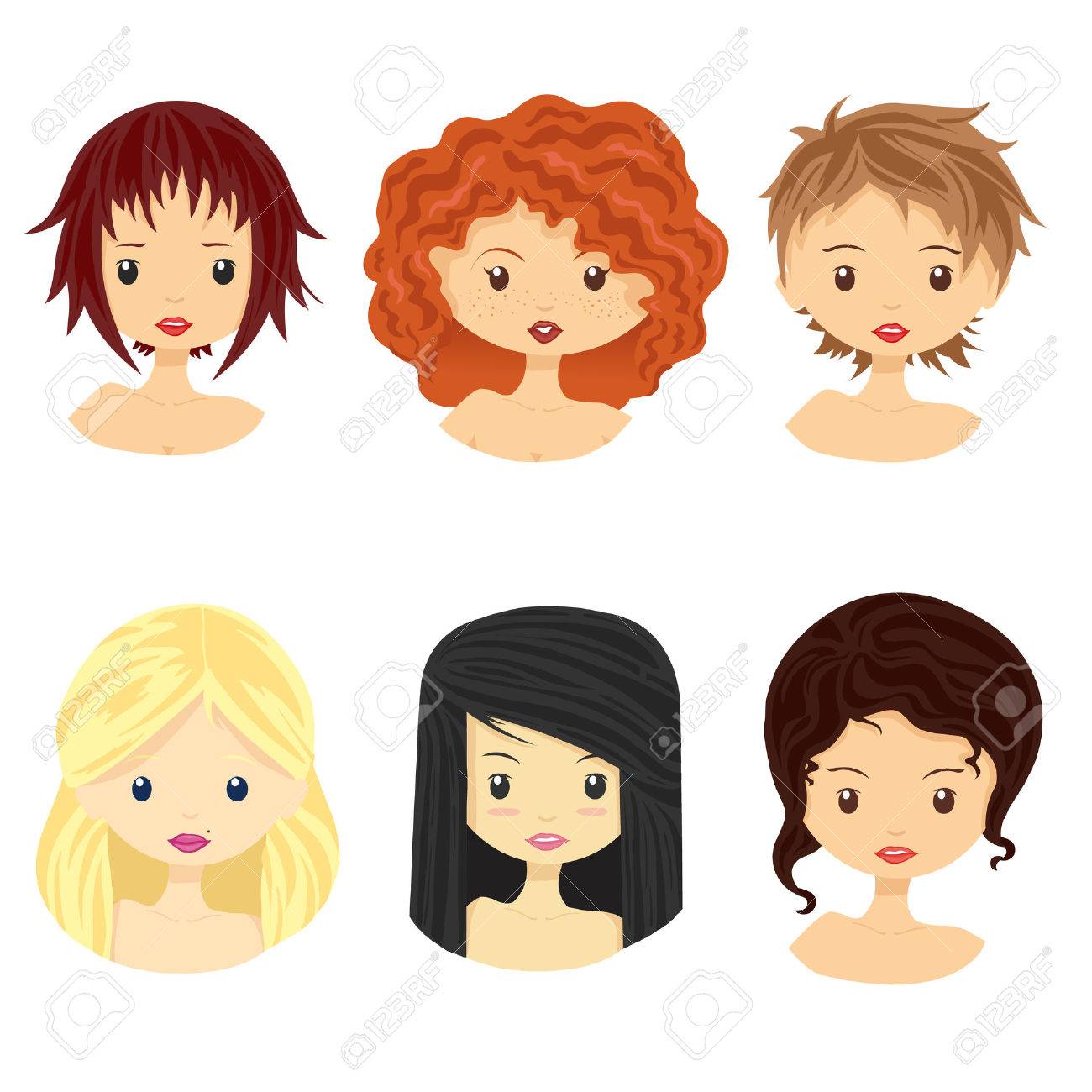 Set Of Images Of Girls With Different Types Of Hairstyles And