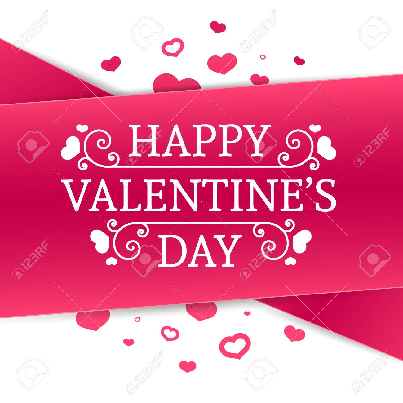 バレンタイン バナー デザイン テンプレート ピンクの装飾テープ販売のために幸せなバレンタインデーのパンフレット 旋回愛ヴィンテージなロゴとハートの装飾の休日を提供するためロマンチックなポスター ベクトル のイラスト素材 ベクタ Image