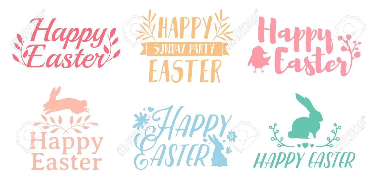 Set Pastel Color Logo For Easter Badges For The Spring Holiday