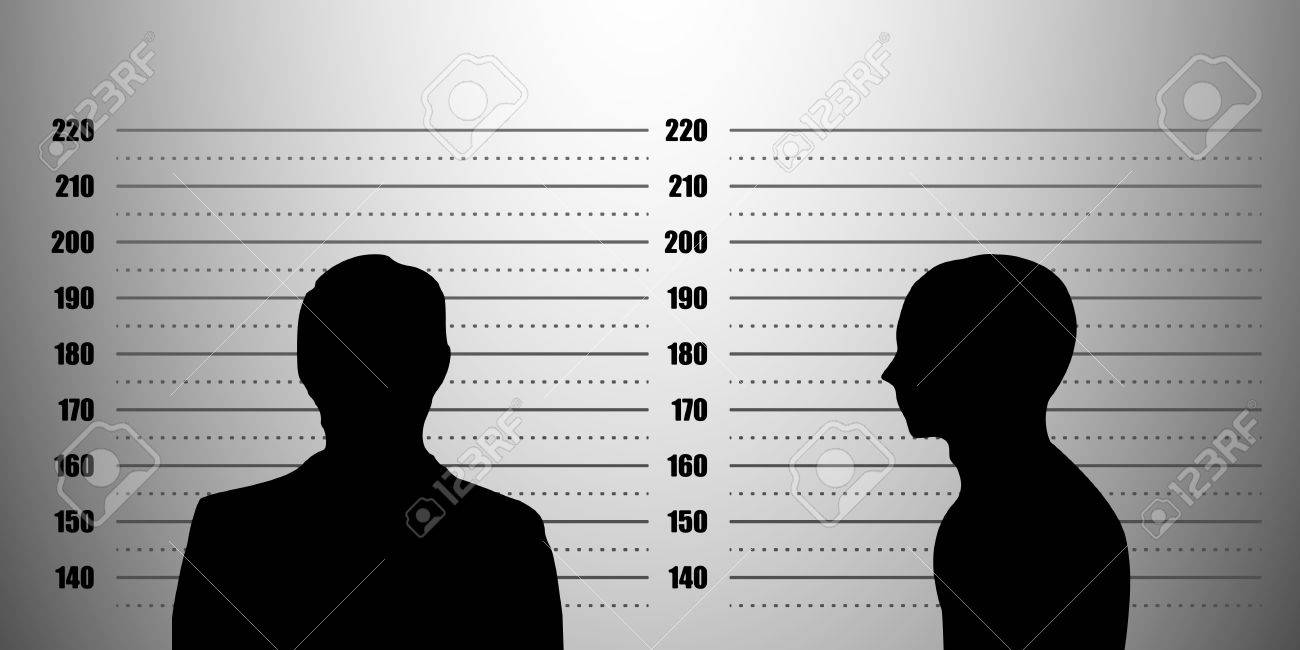detailed illustration of a mugshot background with a portrait and profile silhouette, metric scales - 18689593 detailed illustration of a mugshot background with a portrait and profile silhouette, metric scales - 18689593