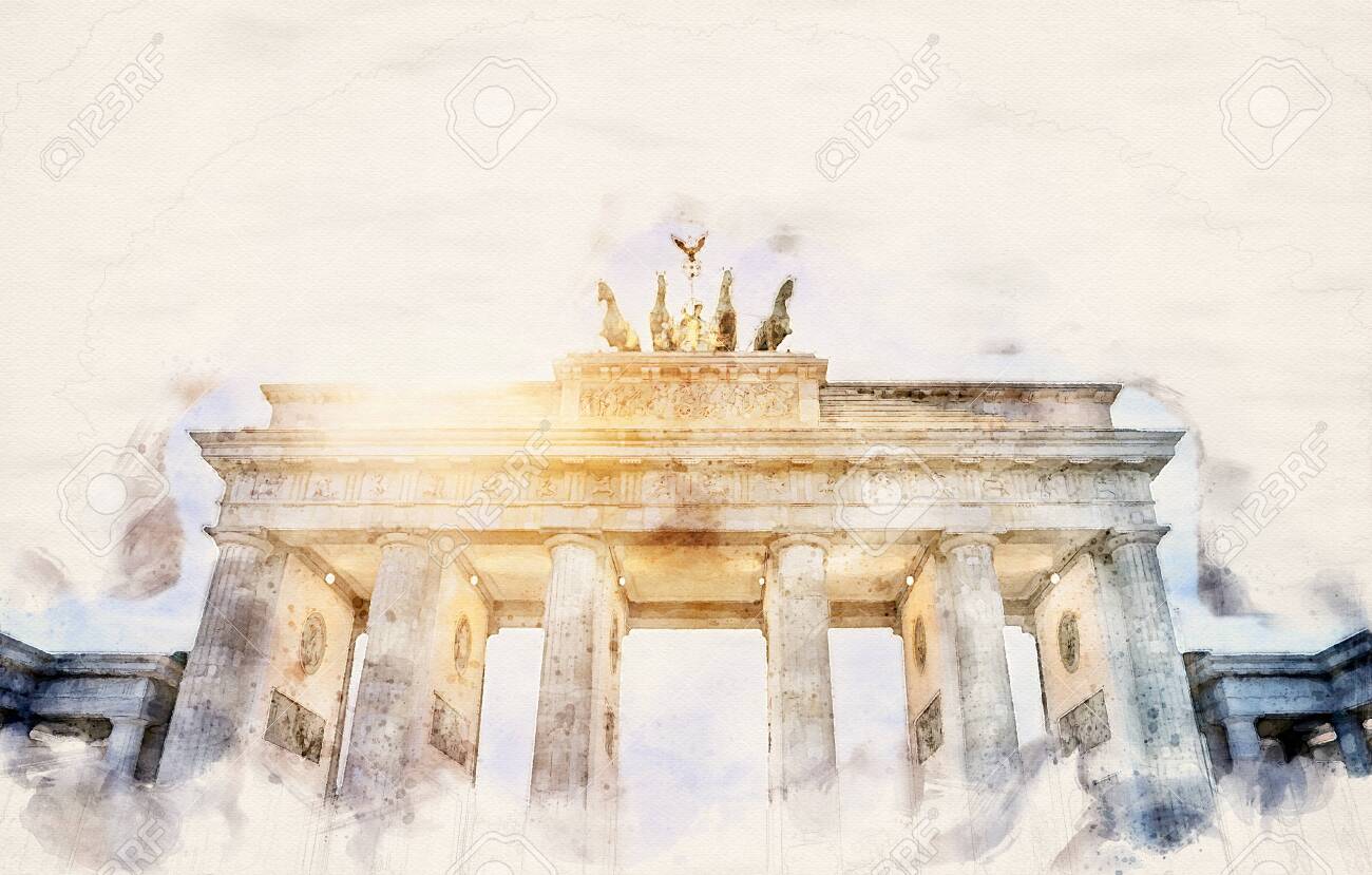 watercolor illustration of the Brandenburger Tor in Berlin, Germany - 132166114 watercolor illustration of the Brandenburger Tor in Berlin, Germany - 132166114