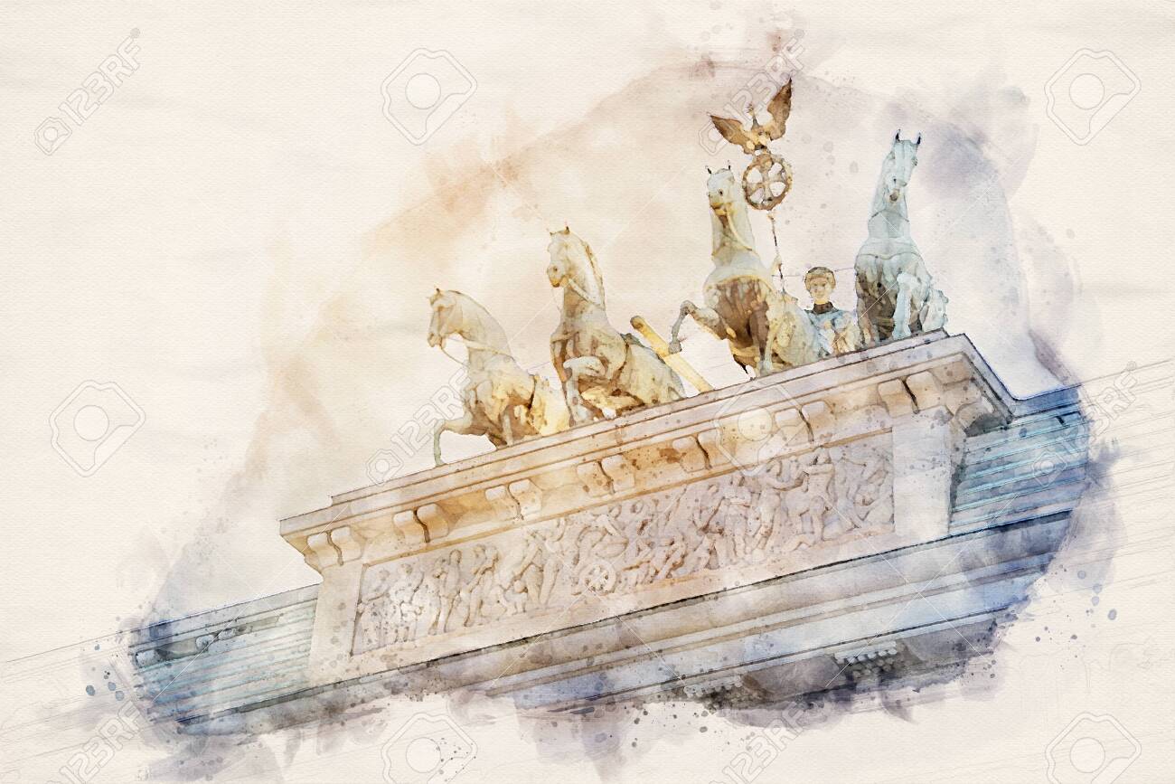 watercolor illustration of the Quadriga statue on top of the Brandenburger Tor (Brandenburg gate) in Berlin, Germany - 132166006 watercolor illustration of the Quadriga statue on top of the Brandenburger Tor (Brandenburg gate) in Berlin, Germany - 132166006