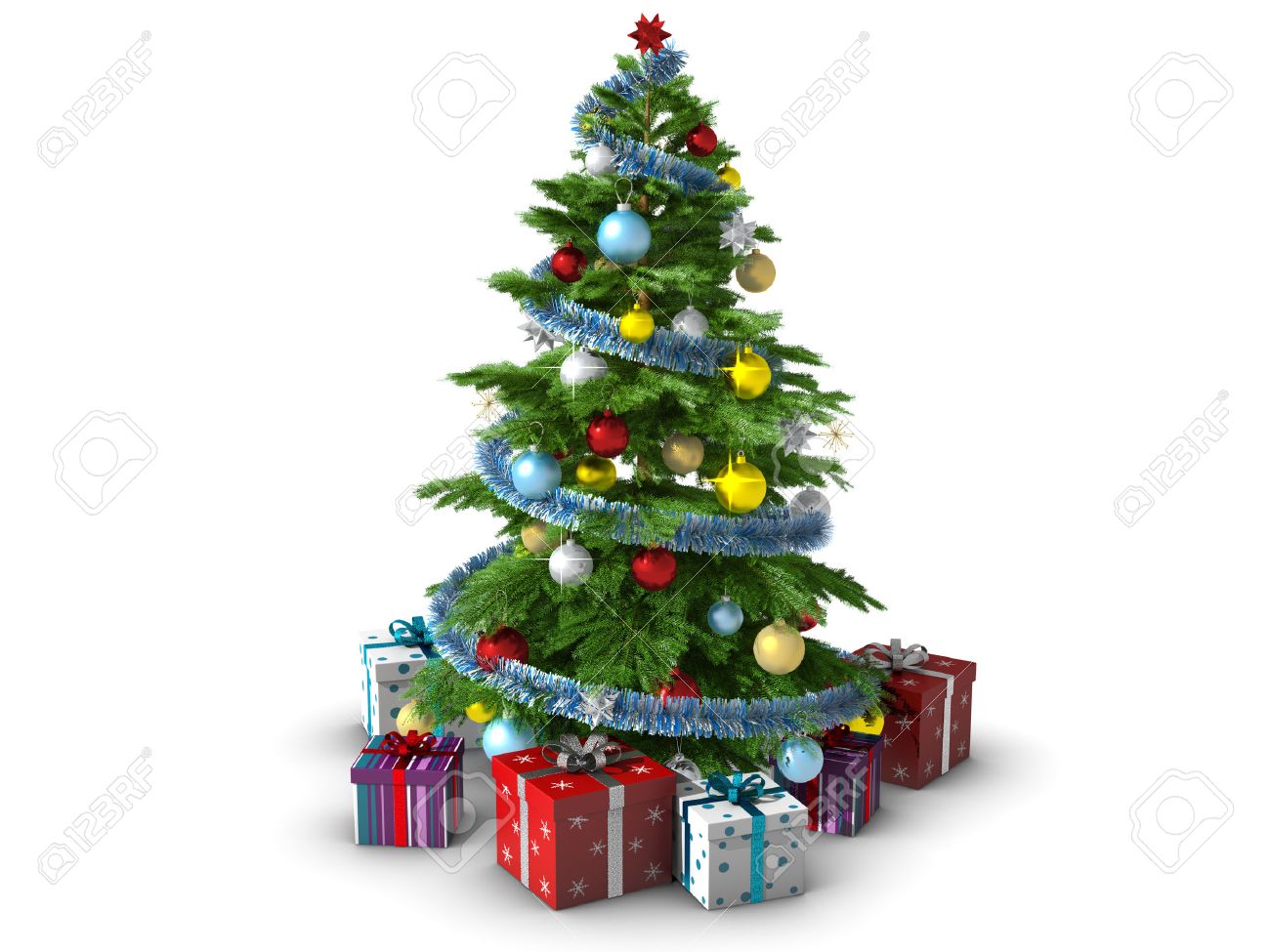 Decorated Christmas tree isolated on white background. - 23972383 Decorated Christmas tree isolated on white background. - 23972383