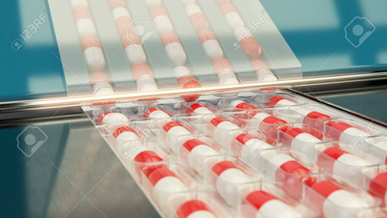 Drug Production. Pharmaceutical machinery for medicine production Pills. 3d rendering - 61109700 Drug Production. Pharmaceutical machinery for medicine production Pills. 3d rendering - 61109700