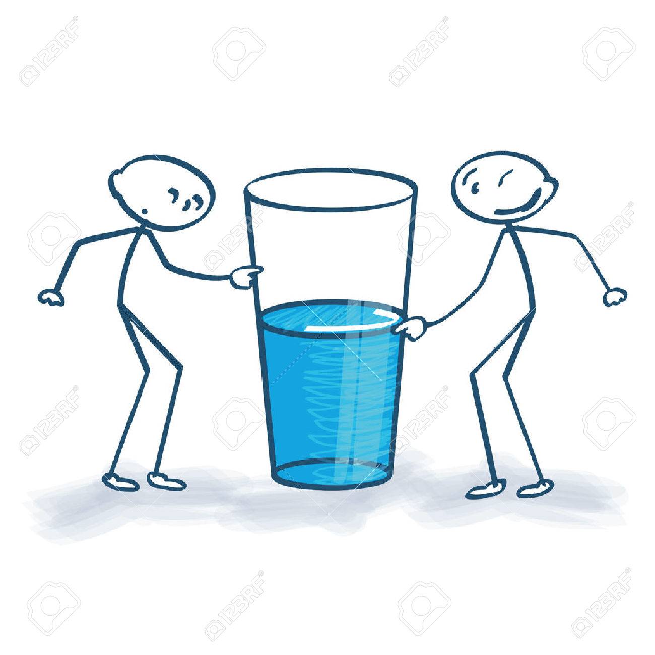 Stick figures with the glass is half full or half empty - 32550675 Stick figures with the glass is half full or half empty - 32550675