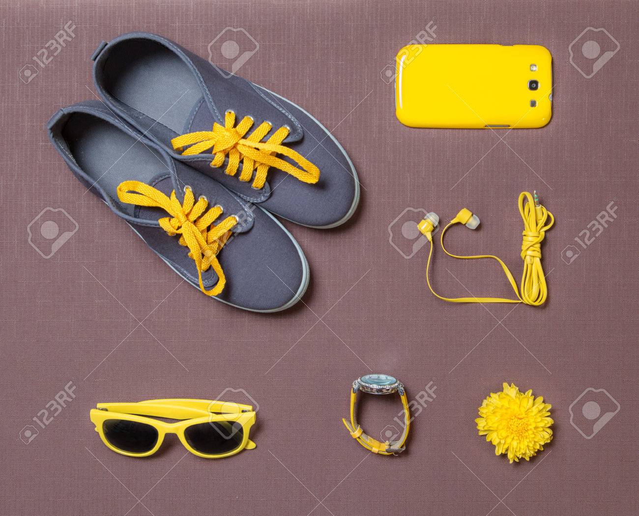 Yellow Kit It Of Random Object For Woman Girl Student Teenager Stock Photo Picture And Royalty Free Image Image