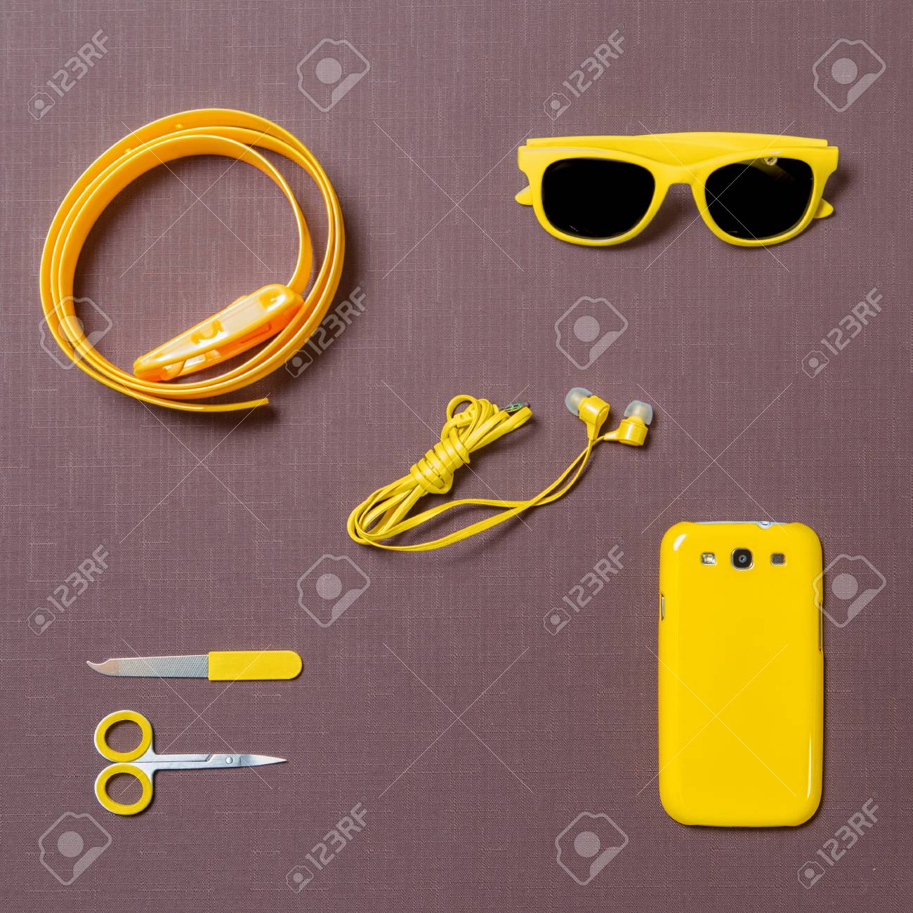 Yellow Kit It Of Random Object For Woman Girl Student Teenager Stock Photo Picture And Royalty Free Image Image
