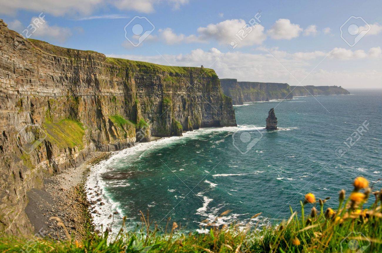 famous cliffs of moher, castle tower, west coast of ireland - 7536145 famous cliffs of moher, castle tower, west coast of ireland - 7536145