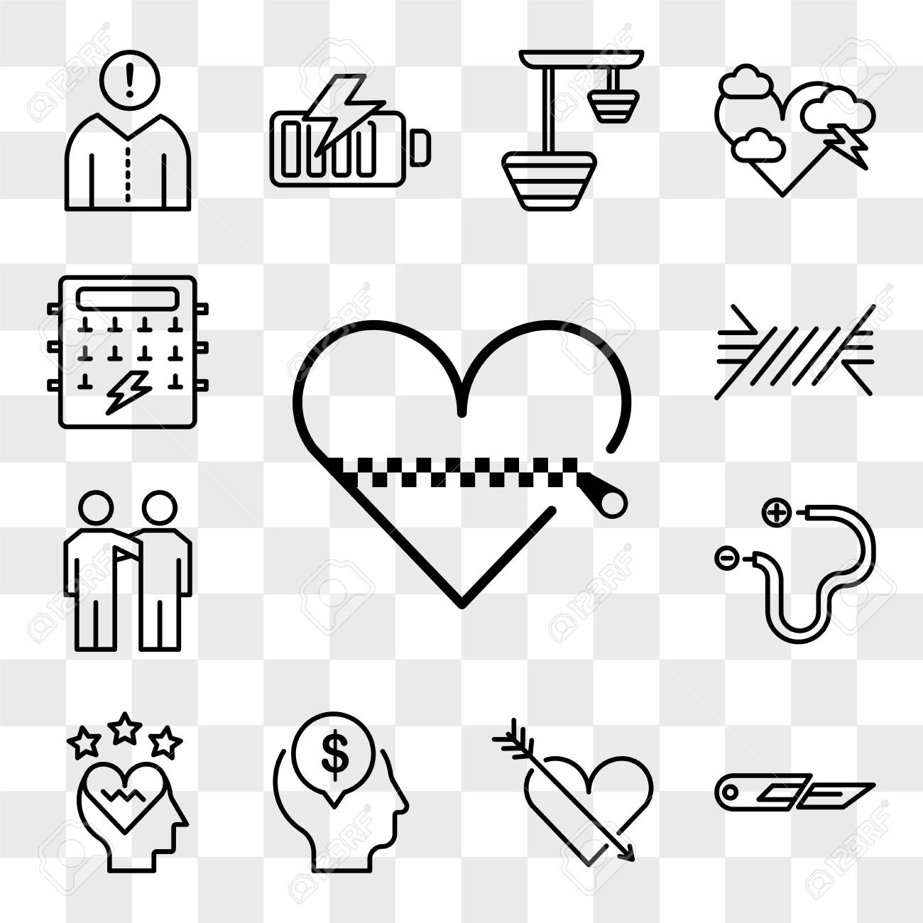 Photo stock vector set of transparent editable icons such as heart cutter  mind love wire friendship