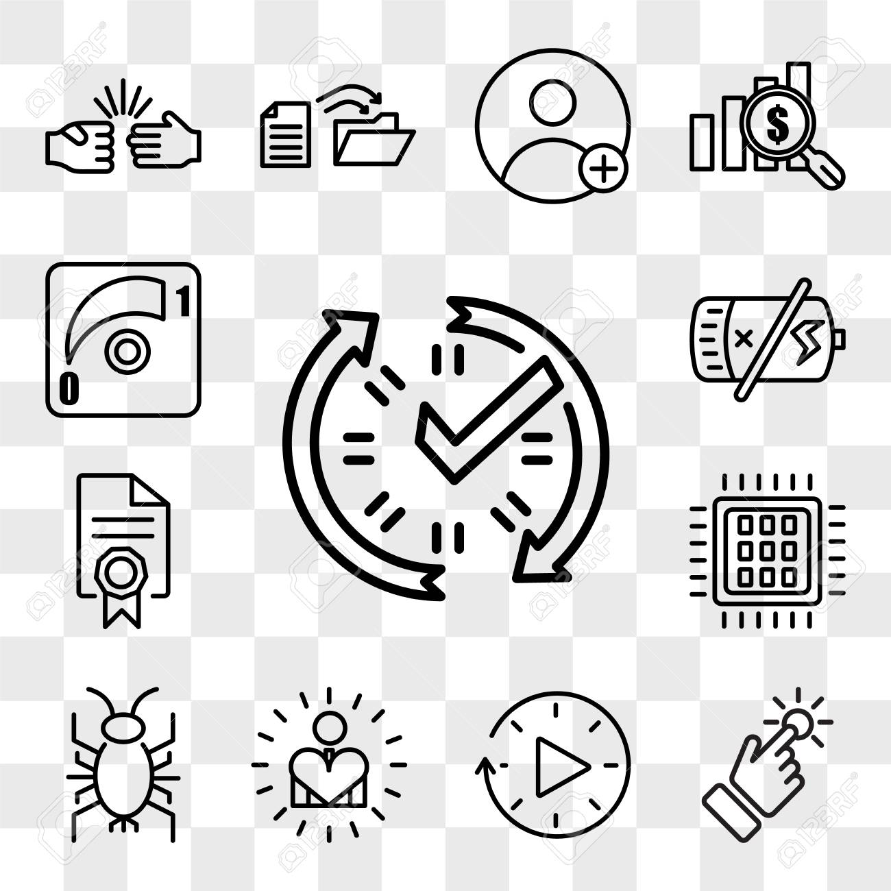 Set Of 13 Transparent Icons Such As Real Time Data Touchpoint Downtime Self Esteem Cricket Bug Quad Core Processor Mandate Dead Battery Web Ui Editable Icon Pack Transparency Set Royalty Free Cliparts Vectors