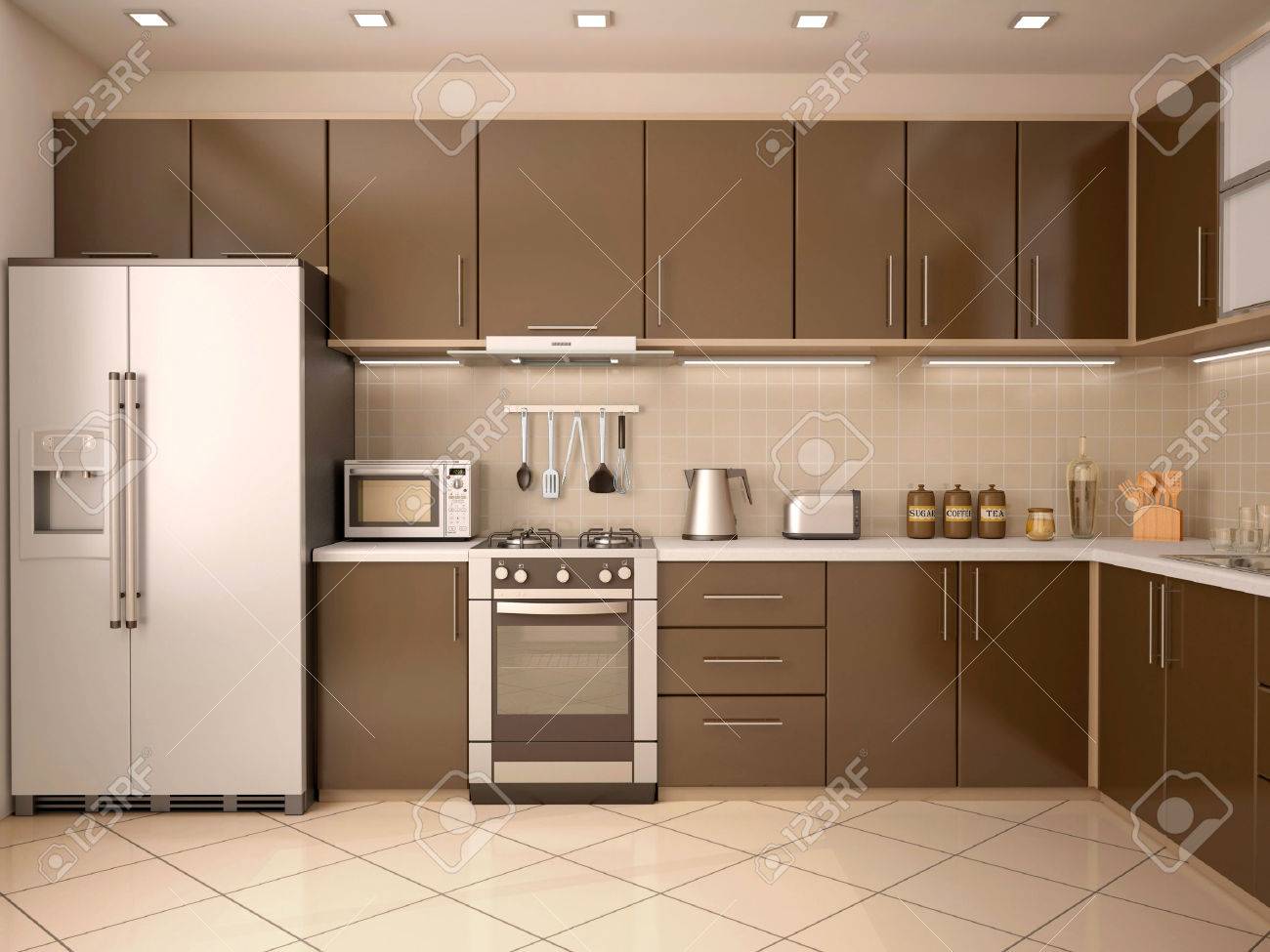 3d illustration of modern style kitchen interior stock photo 3d illustration of modern style kitchen interior stock photo