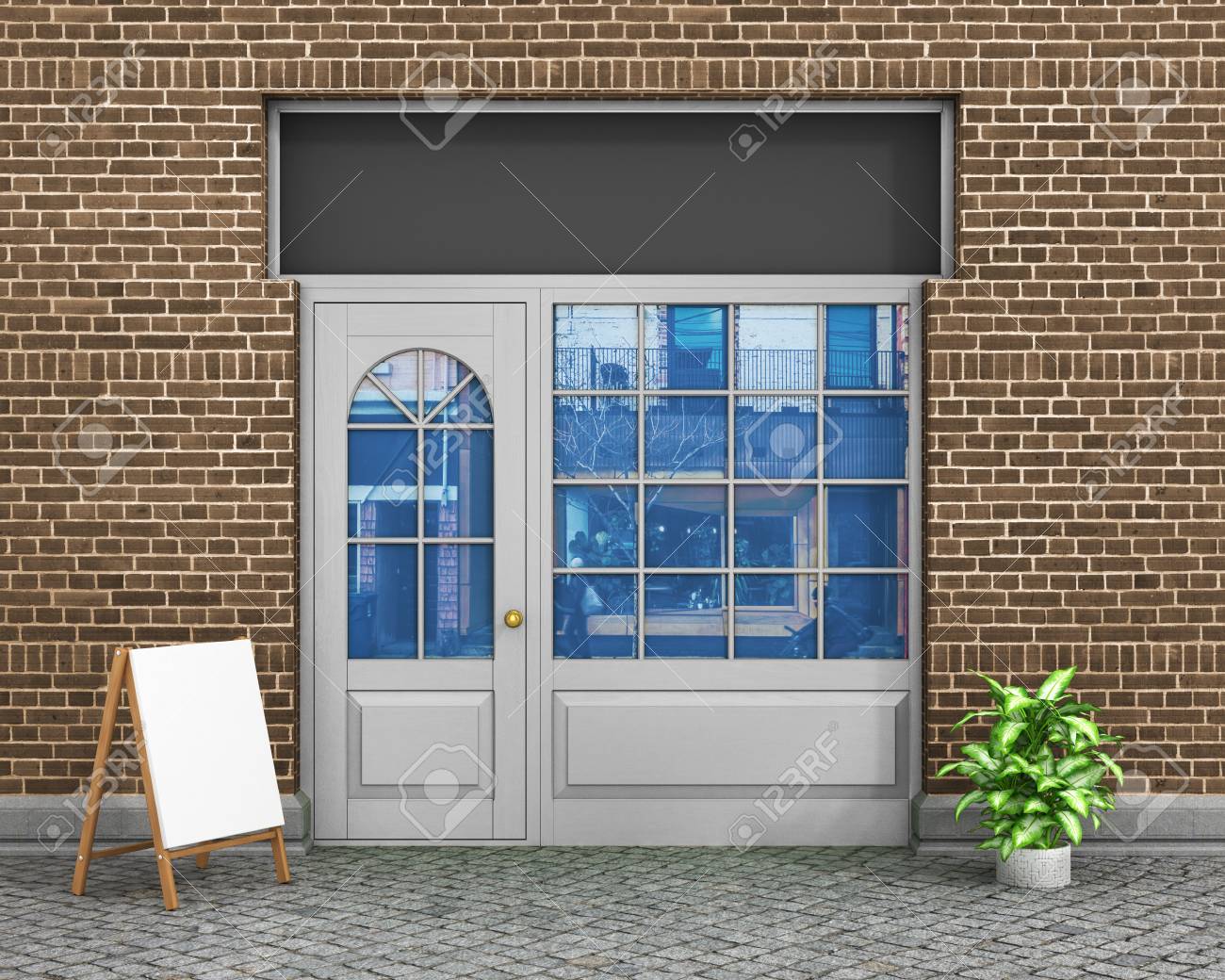 お店の前 外装水平連続窓空店舗製品のプレゼンテーションやデザインのために の写真素材 画像素材 Image