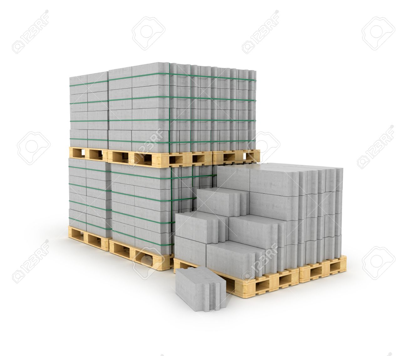 Aerated Concrete Blocks Stacked On Wooden Pallets. Building Materials On A  White Background. 3D Illustration Stock Photo, Picture and Royalty Free  Image. Image 58218488.
