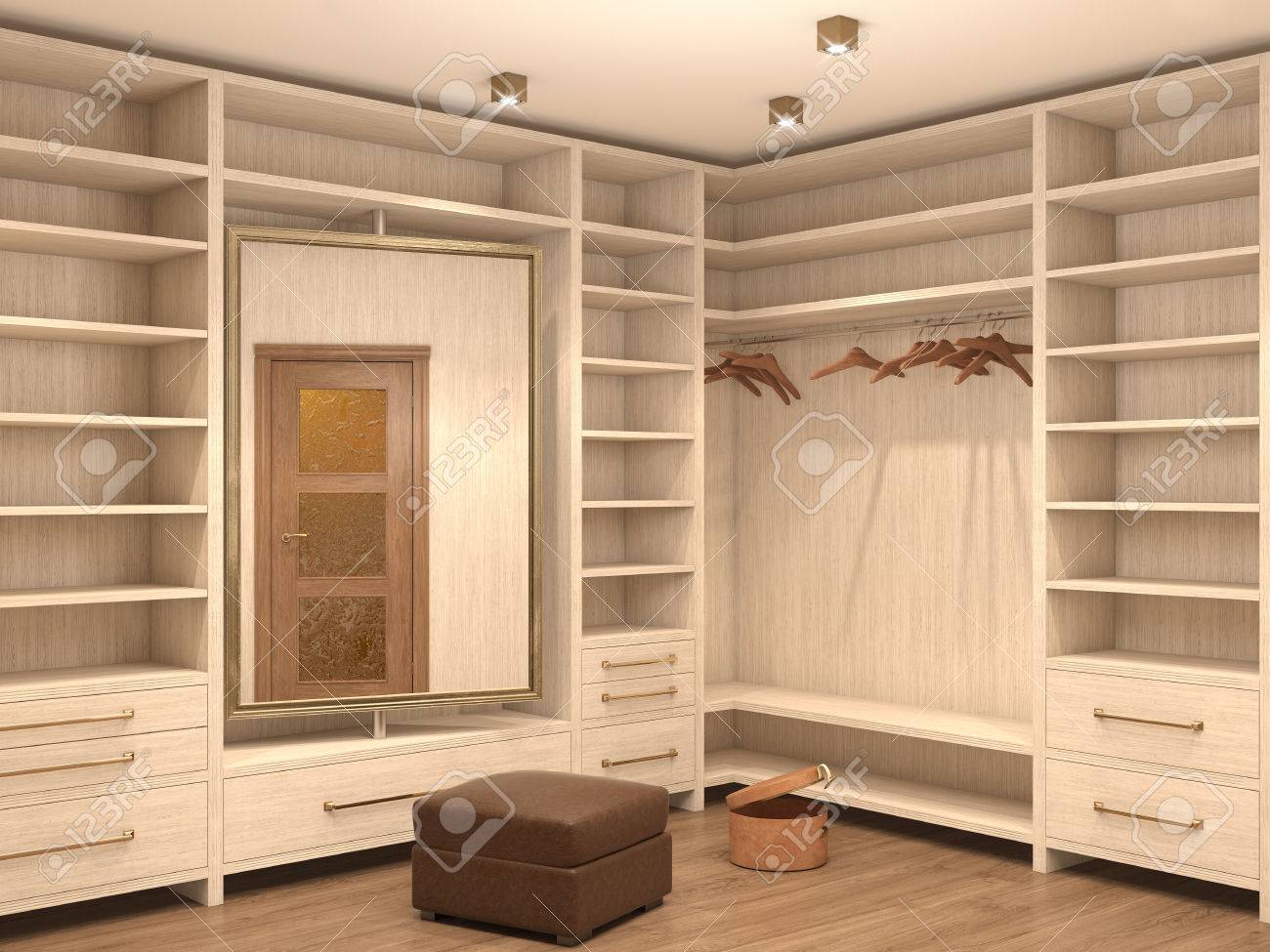 Leere weiße garderobe; inter eines modernen hauses. 3d darstellung
