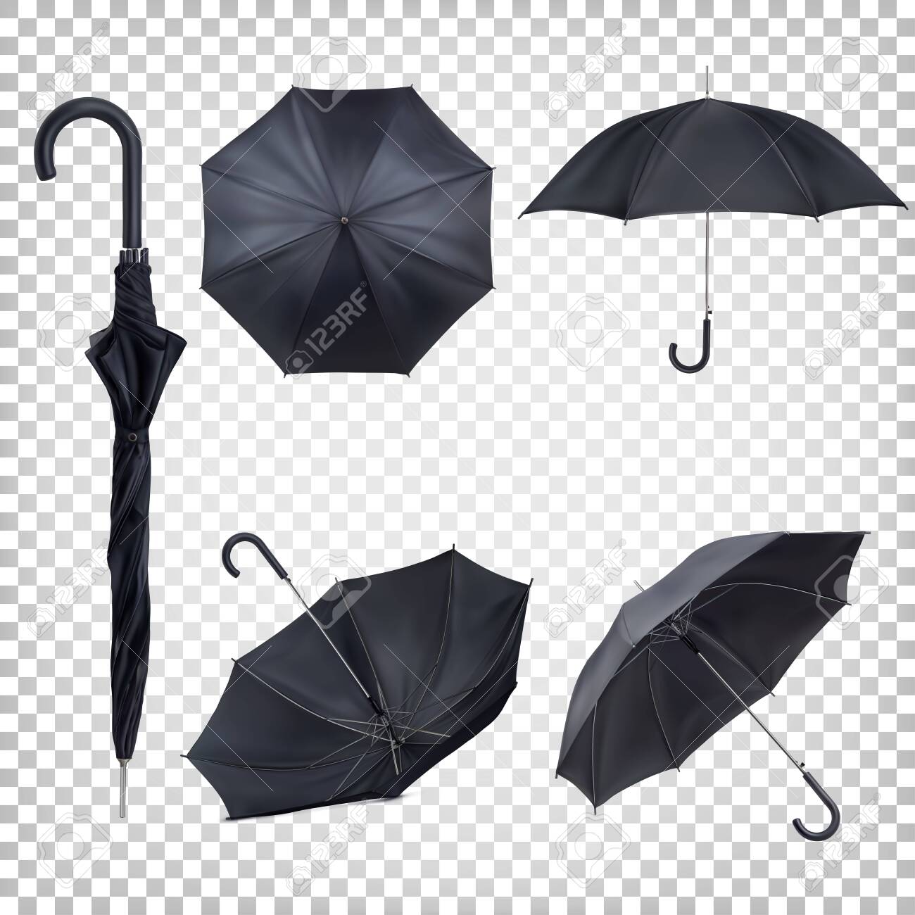 Download Set Of Black Classic Rain Umbrellas In Different Views Mockup Royalty Free Cliparts Vectors And Stock Illustration Image 138516523