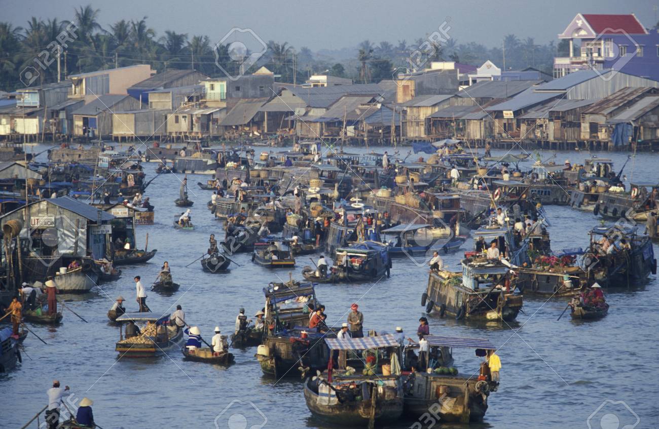 People At The Flooting Market On The Mekong River Near The City Stock Photo Picture And Royalty Free Image Image