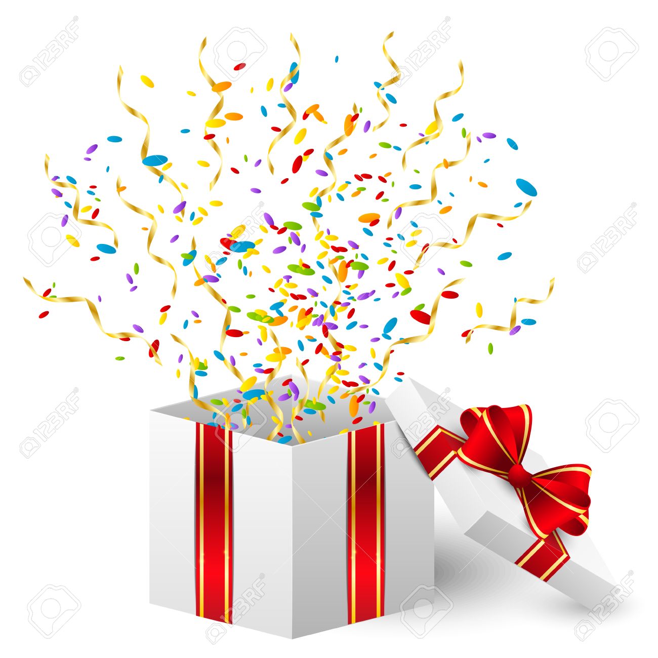 Boite De Cadeau D Anniversaire Avec Des Confettis De Couleurs Clip Art Libres De Droits Vecteurs Et Illustration Image