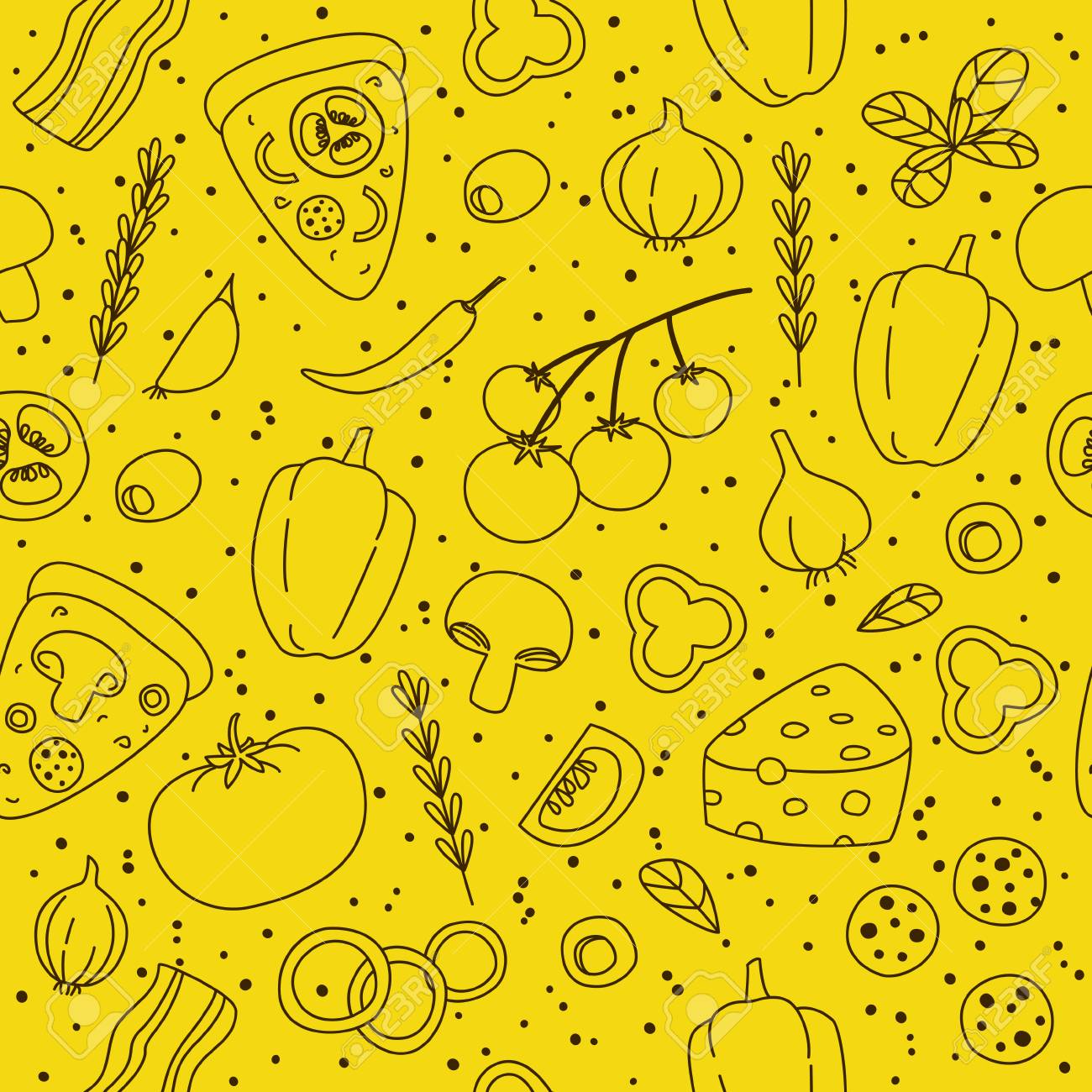 seamless pattern with pizza ingredients royalty free cliparts pizza pattern