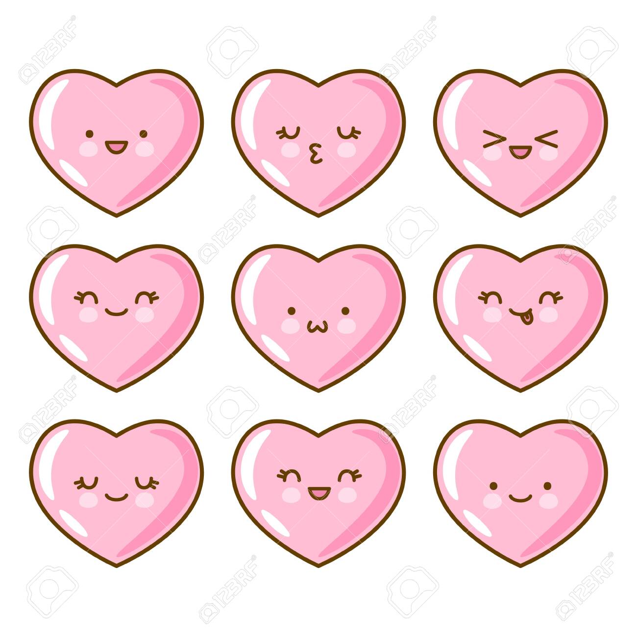 photo Pink Heart Emoji White Background set of pink heart emoji isolated on
