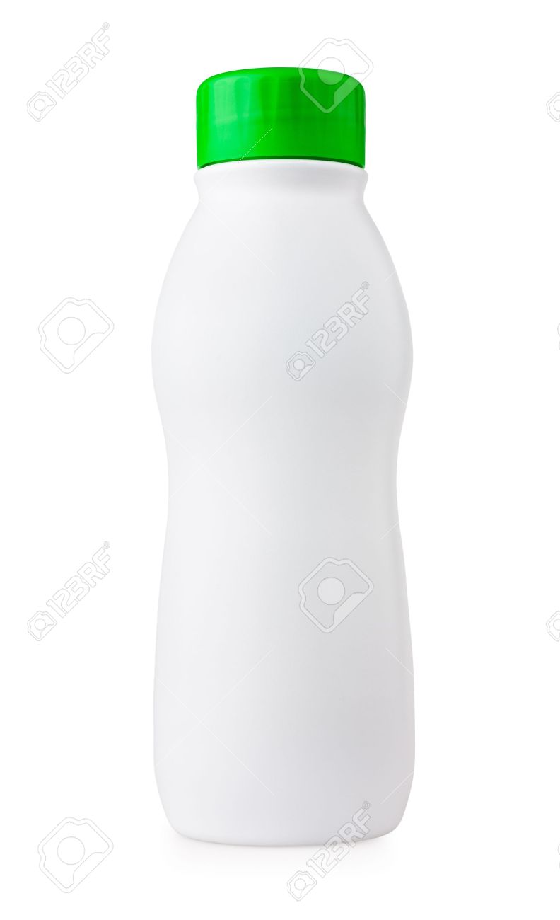bottle of yogurt with a green cap isolated on white stock photo
