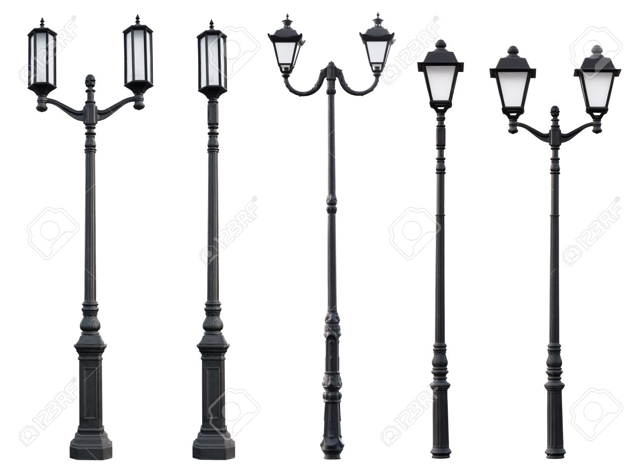 aet of old vintage street lamp post lamppost light pole isolated