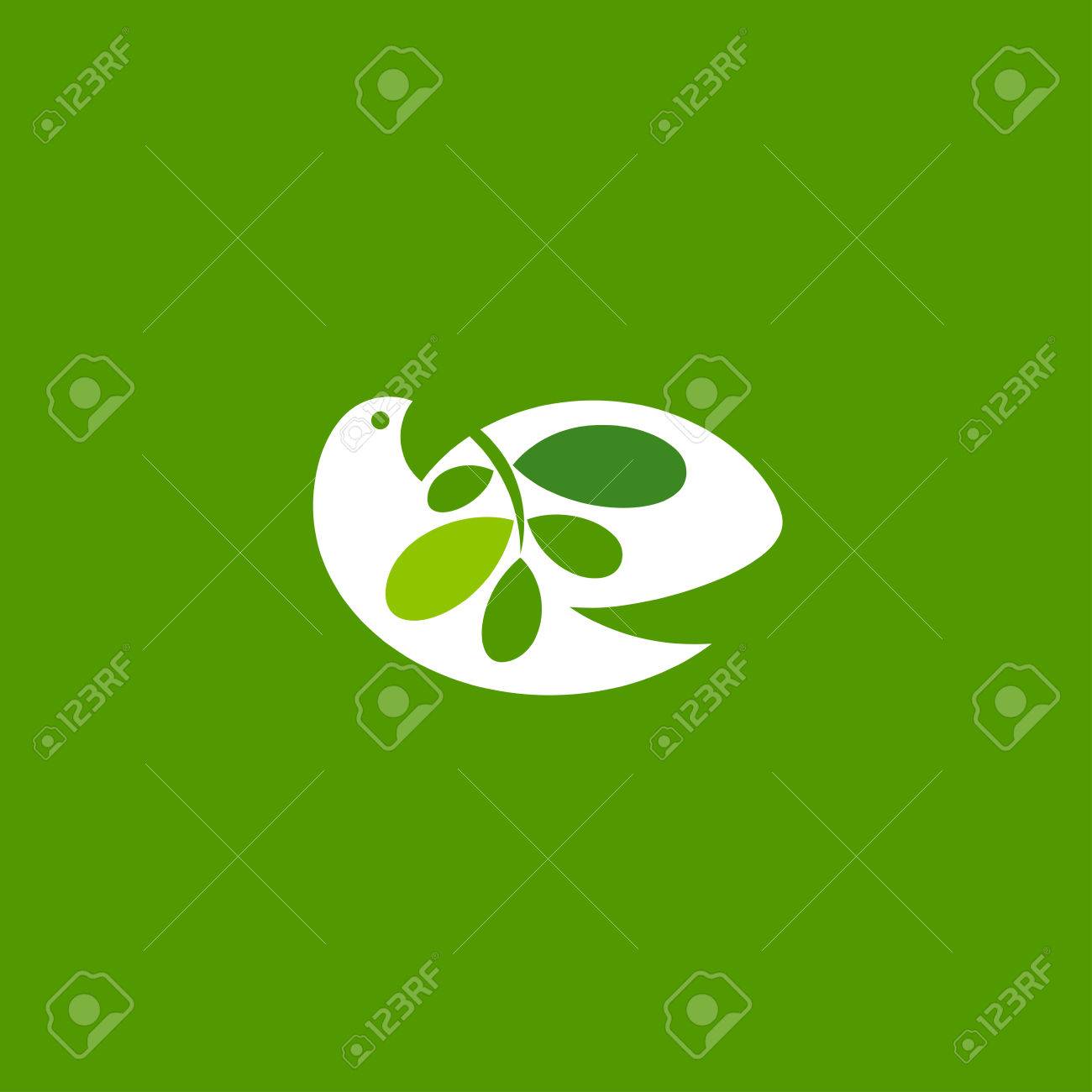 peace dove with olive branch on green background elegant vector