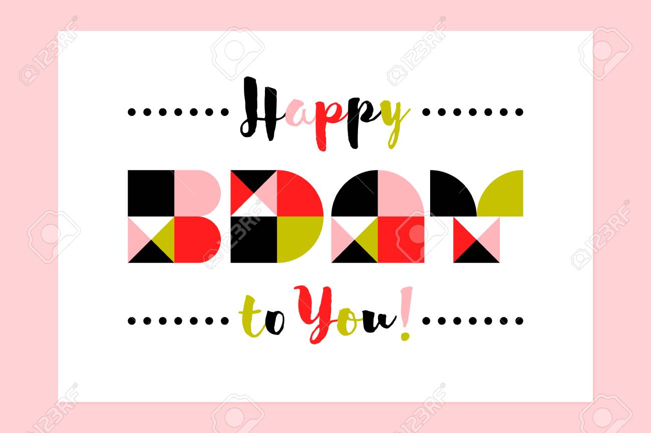 Minimaliste Carte Joyeux Anniversaire Avec Lettrage Geometrique Contemporaine Clip Art Libres De Droits Vecteurs Et Illustration Image