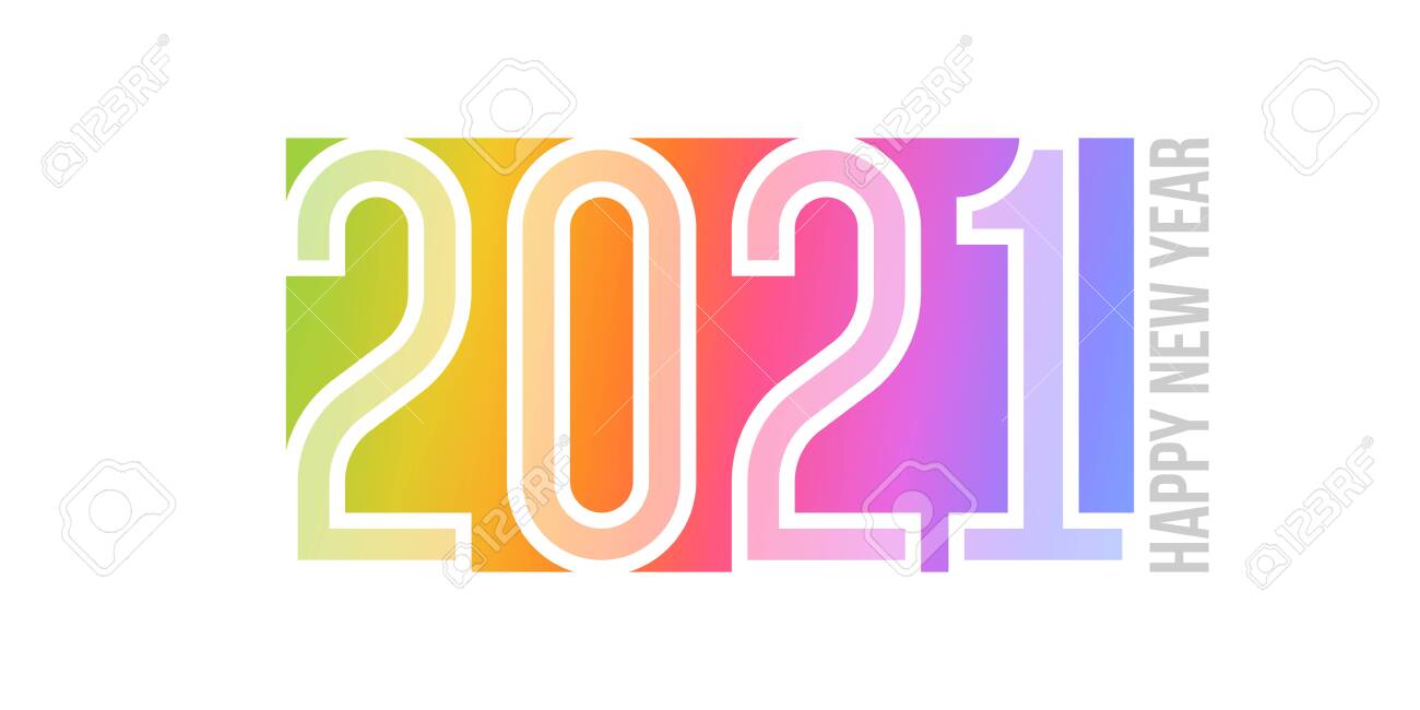 Happy New Year 21 Logo Design With White Elegant Numbers On Soft Colored Rainbow Gradient Background Royalty Free Cliparts Vectors And Stock Illustration Image