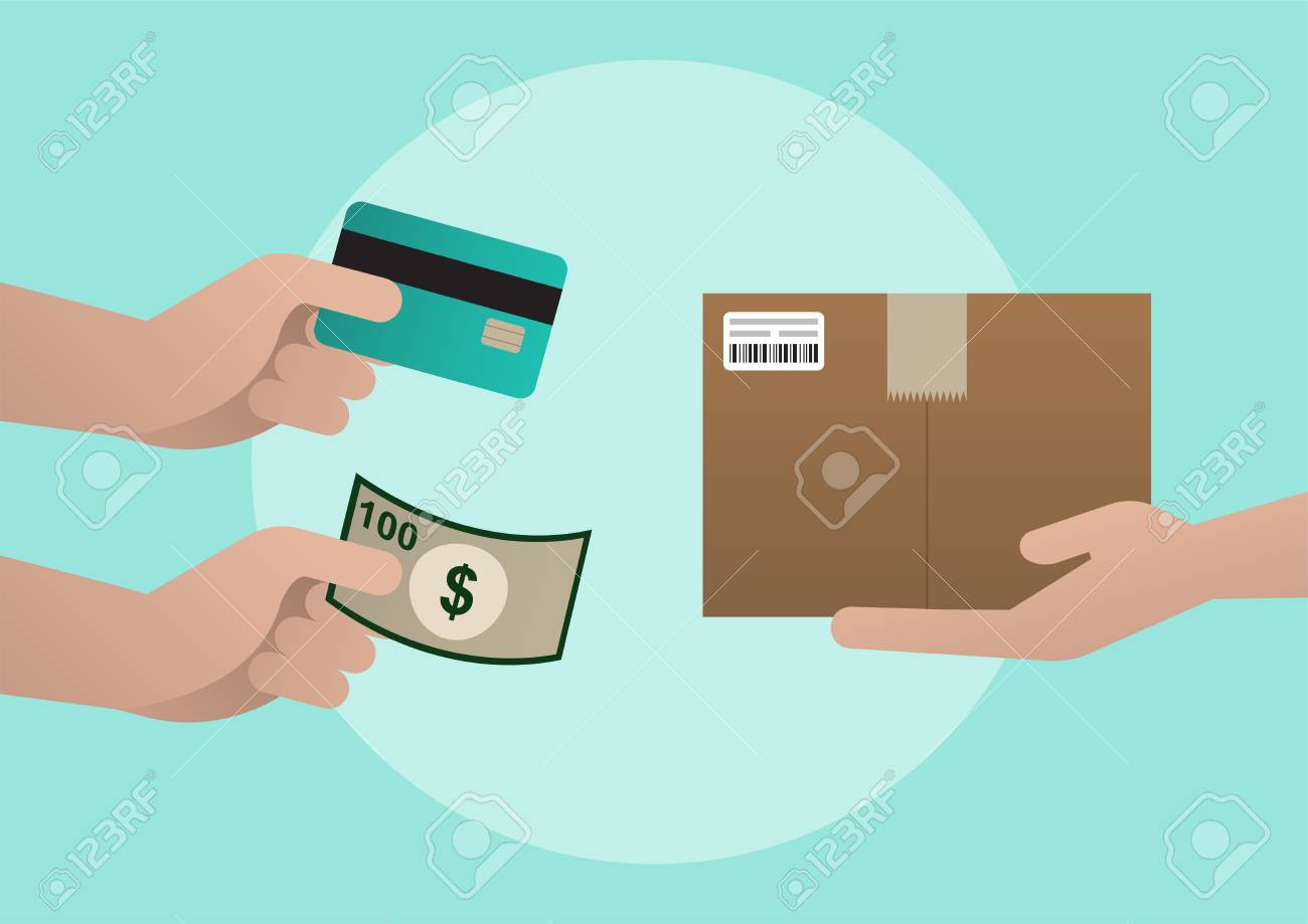 Product Delivery, Payment By Cash Or Credit Card, Flat Design, Vector Illustration Royalty Free Cliparts, Vectors, And Stock Illustration. Image 124779134.